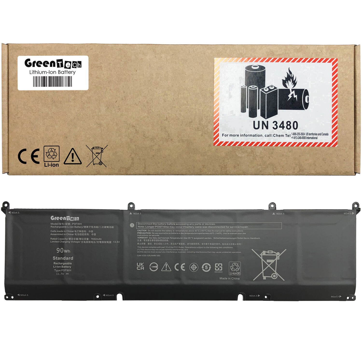 GREENTECH P0FWH BATTERY FOR DELL INSPIRON 16 PLUS 7640 90WH M9DG0 1969N HGJCY