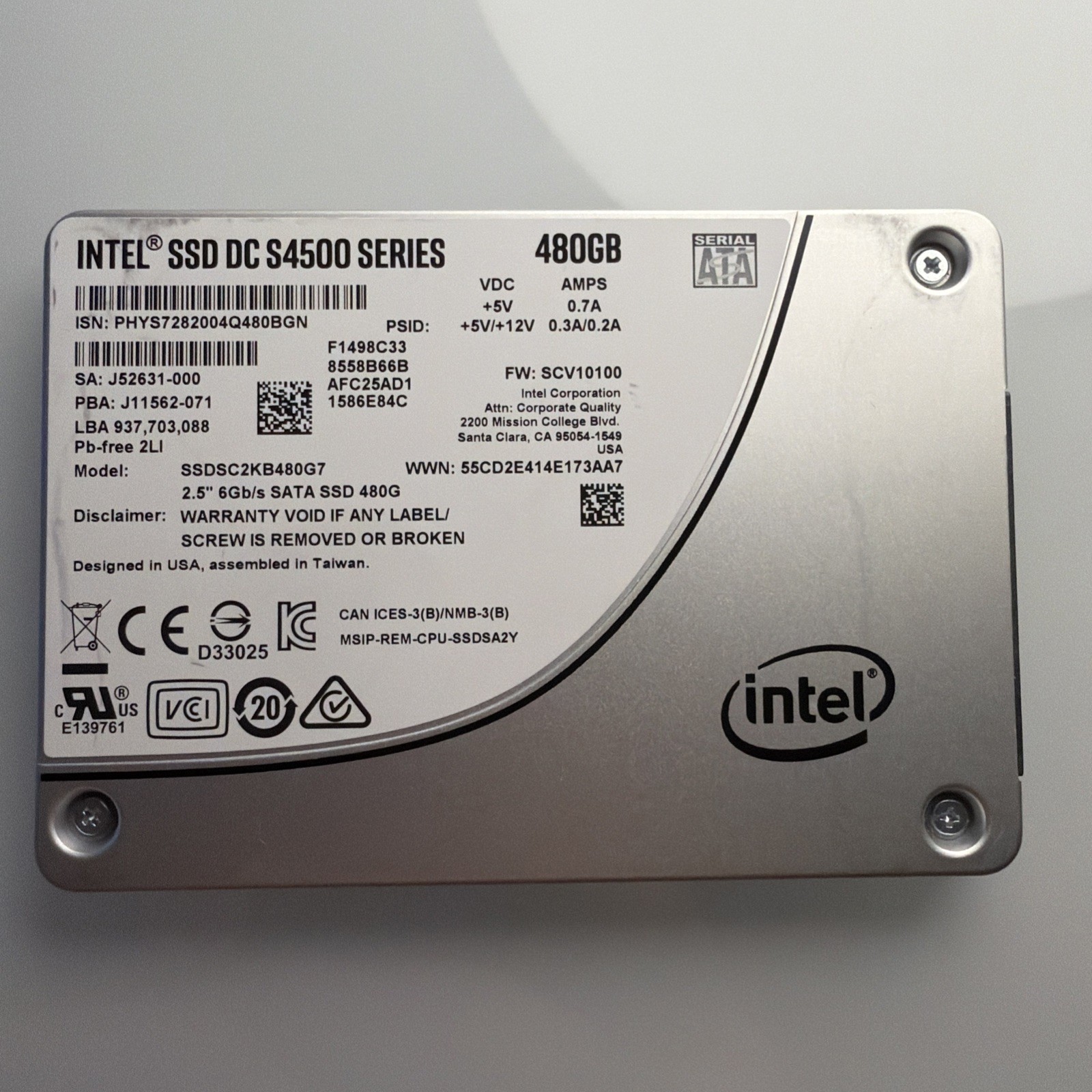 Intel SSD Series S4500 480GB SSDSC2KB480G7 480gb 2.5 SATA3 6Gbp TLC NAND ~75-99%