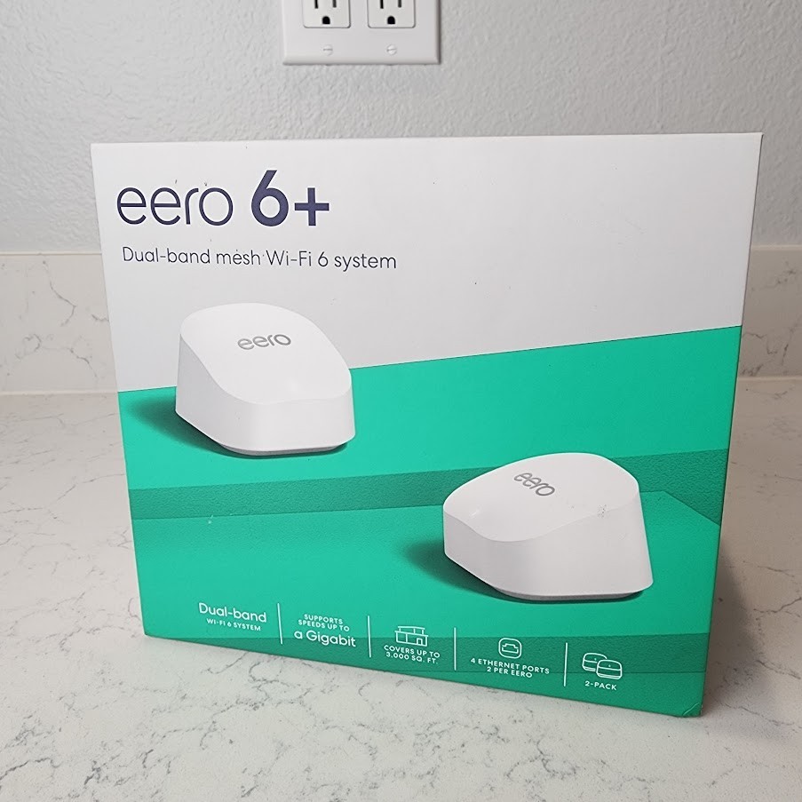 eero 6+ Dual-Band Mesh Wi-Fi 6 System – 2 Pack – White – Open box