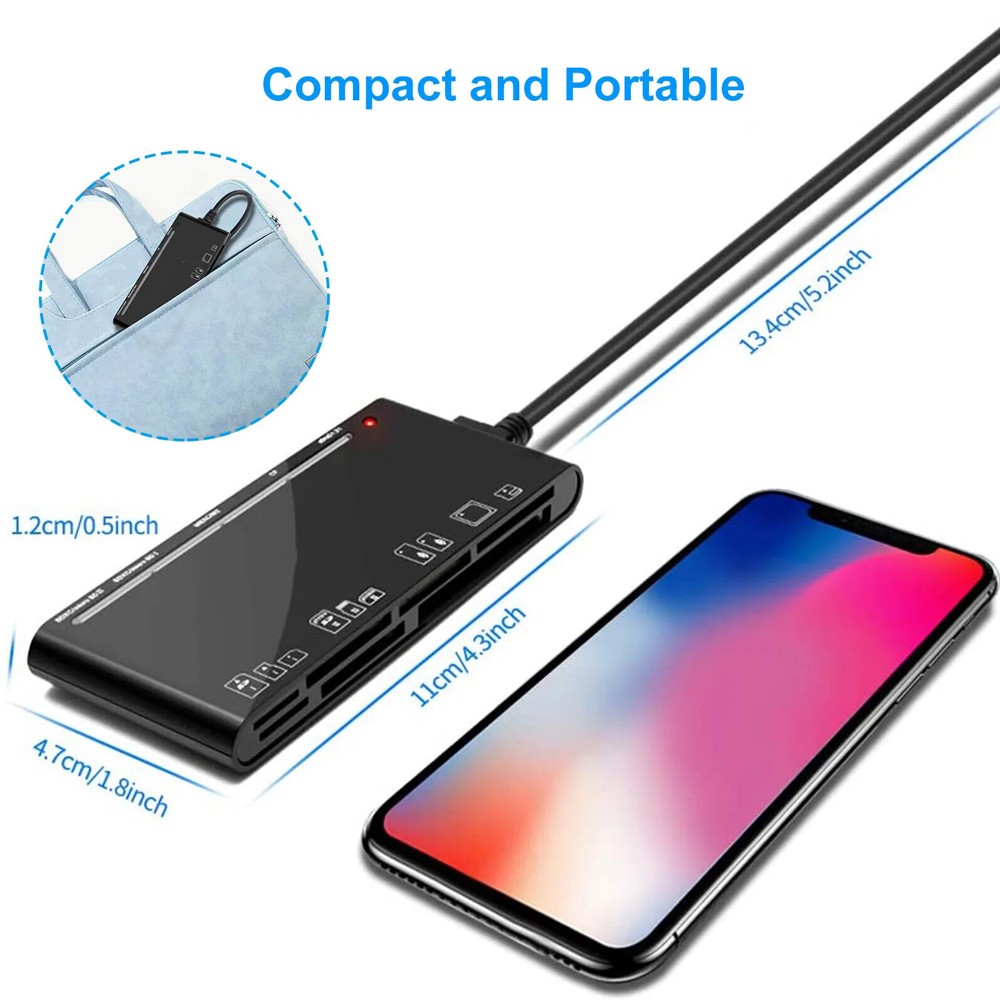 USB 3.0 Memory Card Reader, 7 in 1 Adapter Hub, for SD, CF, TF, Micro SD, XD, MS