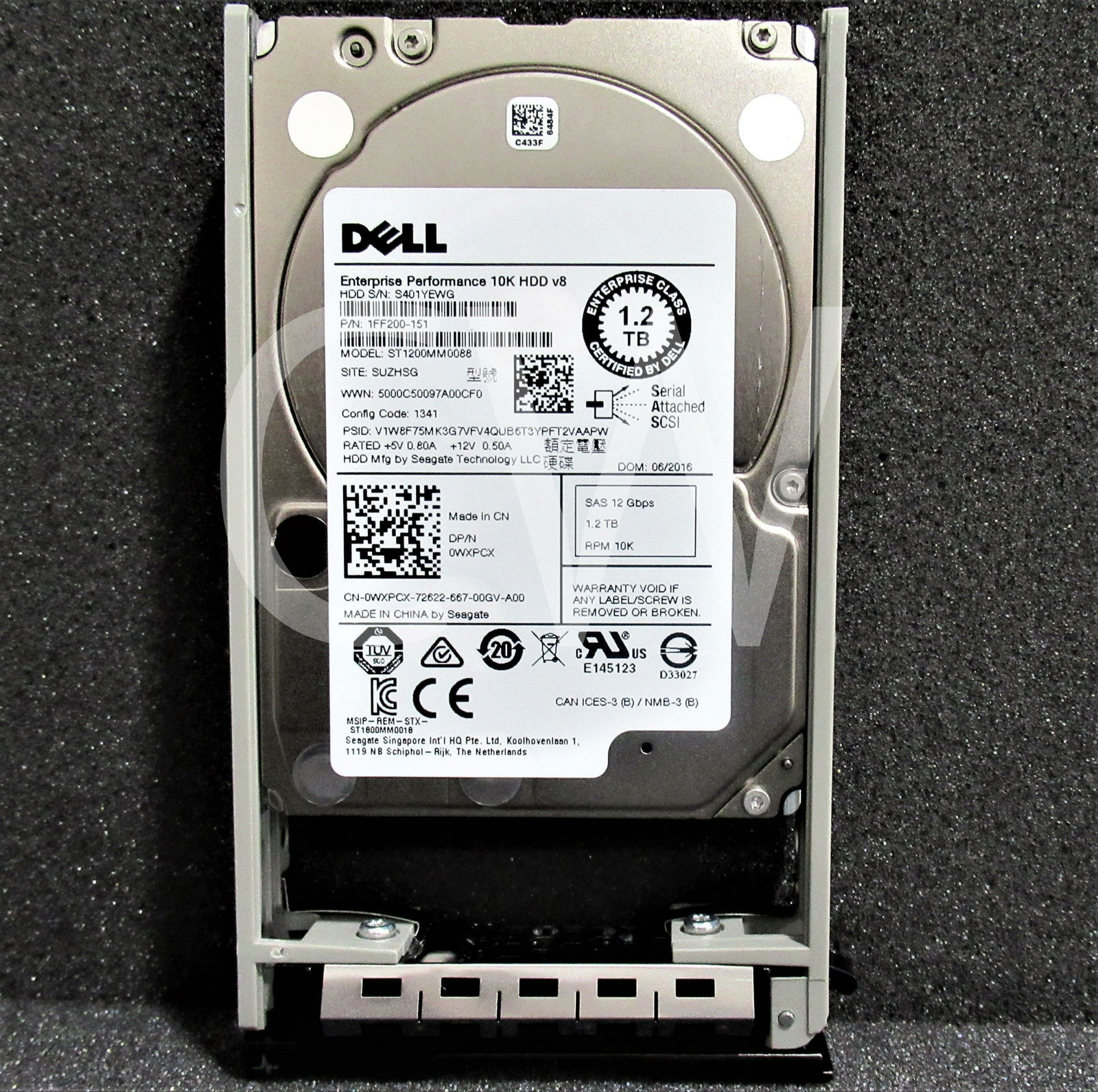 ST1200MM0088 WXPCX Dell POWEREDGE 1.2TB 10K 12Gb/s 2.5″ SAS Hard Drive W/Caddy