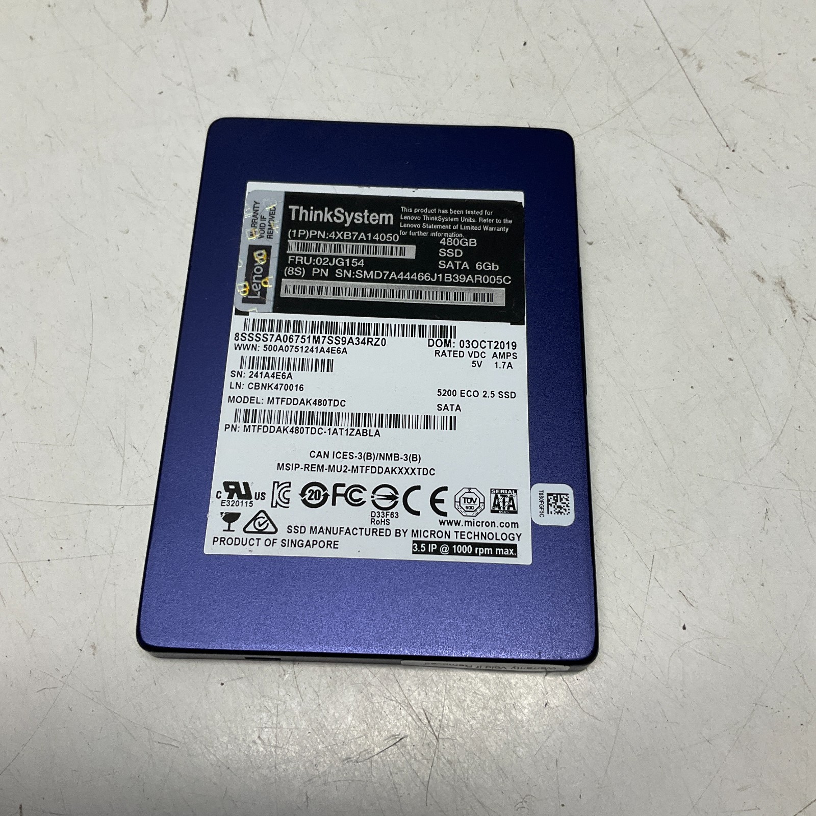 Micron 5200 ECO 480GB SSD SATA 6G TLC RI 2.5″ MTFDDAK480TDC-1AT1ZABYY