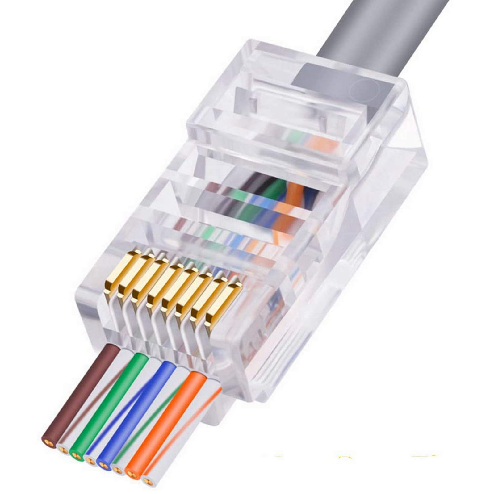 RJ45 CAT6 Pass-Through Connectors 8P8C Gold Plated 3-Prong Pins for Cat6 Ethe…