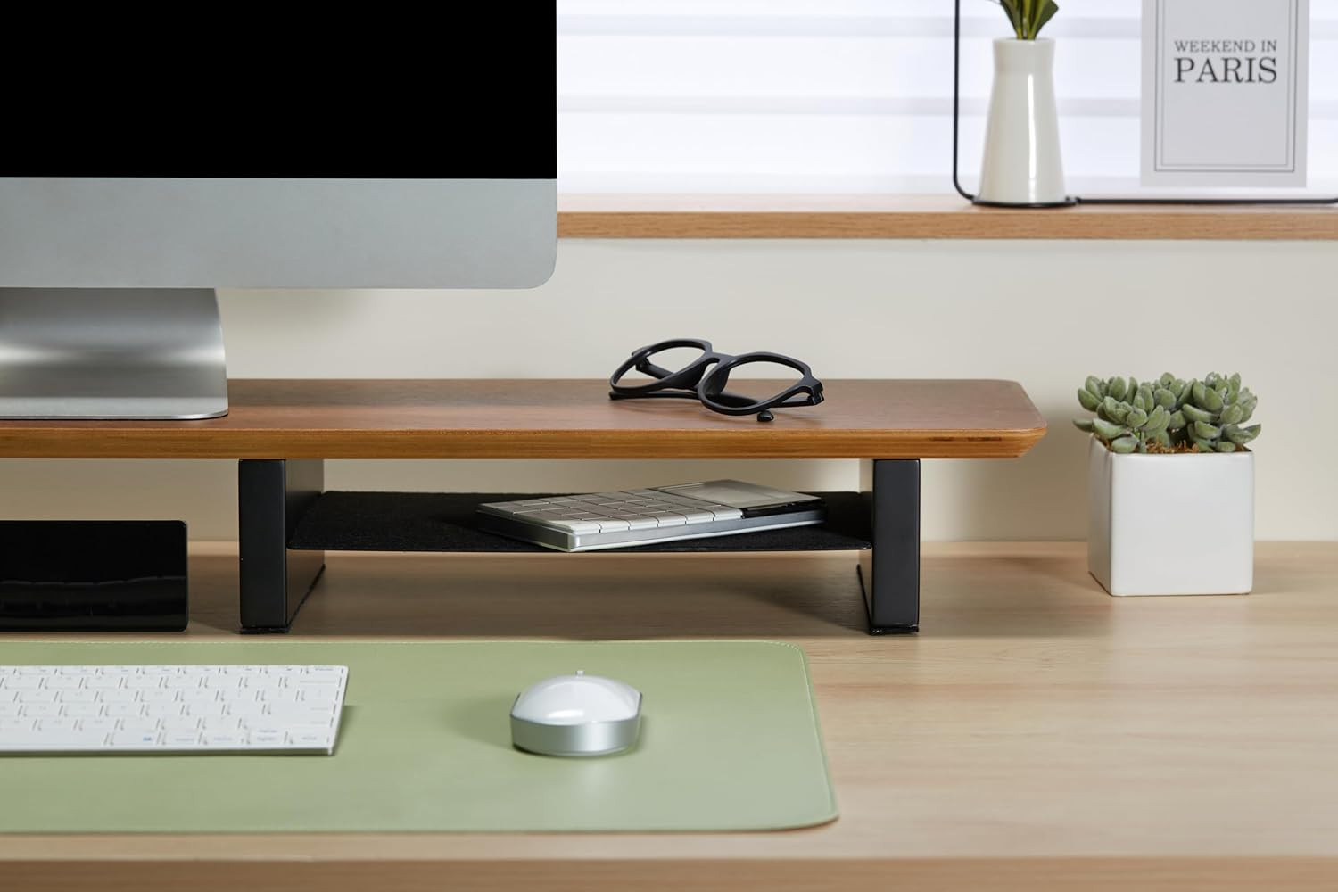 XL Walnut Wood Monitor Stand for 2 Monitors – 44 Inch Desk Shelf