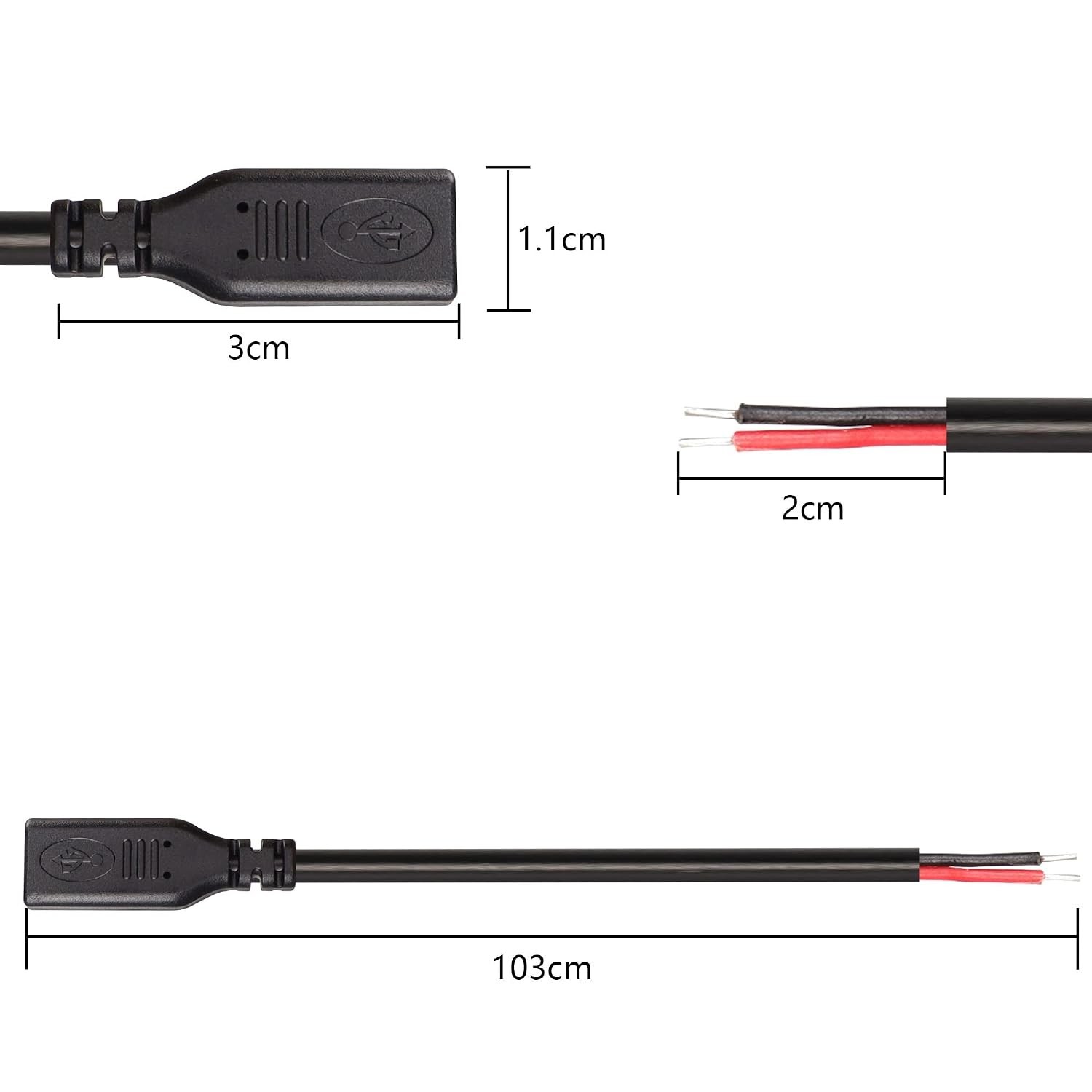 5-Pack USB Type-C Pigtail Cables – 1M/3.2FT for DIY Fast Charging Projects