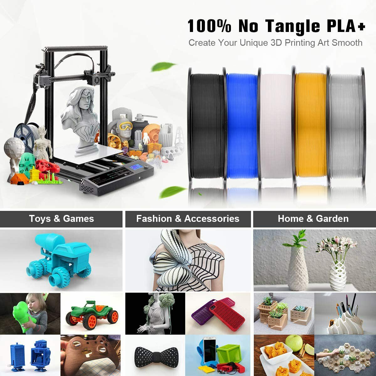 SUNLU PLA+ PLA ABS PETG 3D Printer Filament 1KG/0.25KG 1.75mm Black No-Knot