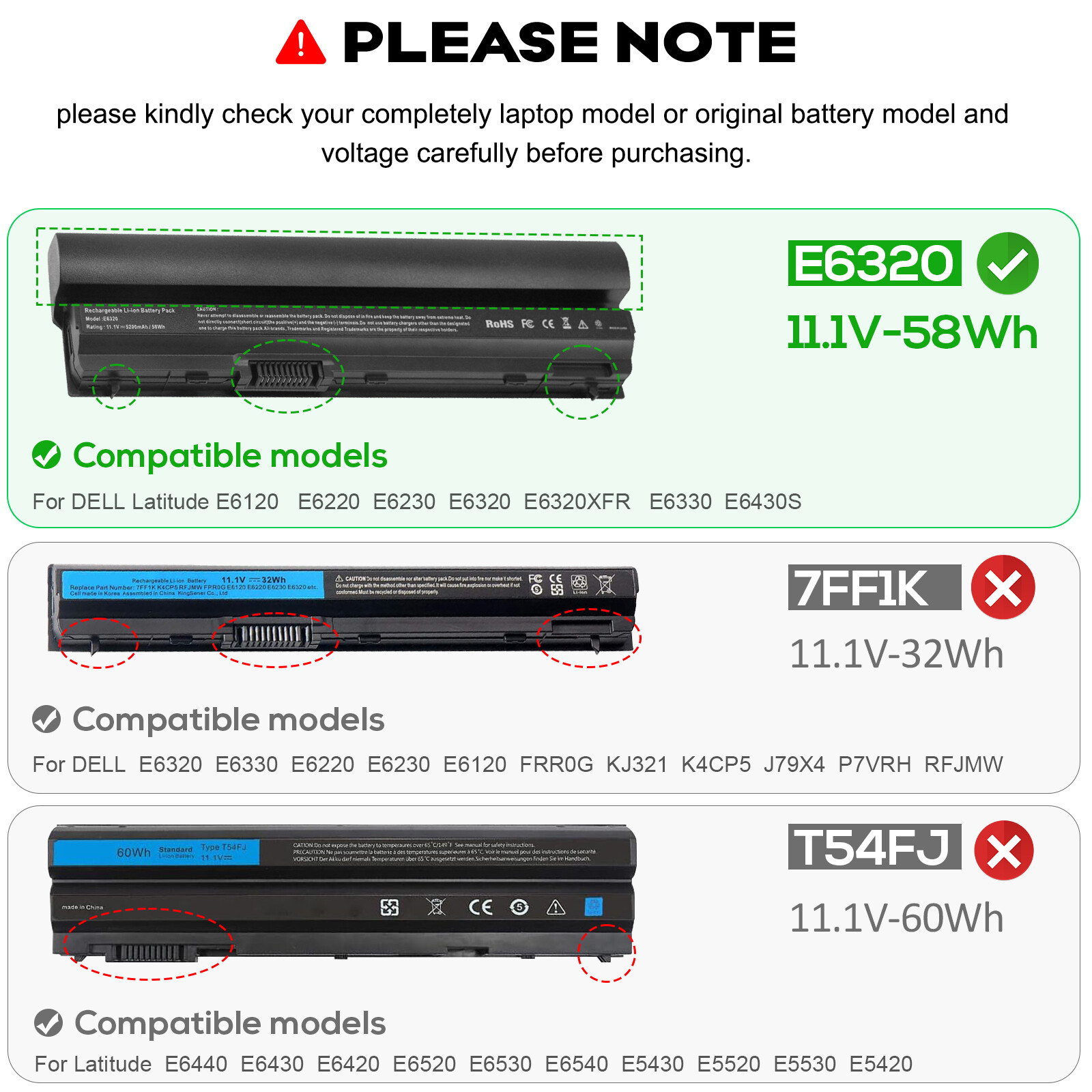 E6320 Battery for Dell Latitude E6220 E6230 E6330 E6430S RFJMW J79X4 Laptop 58Wh