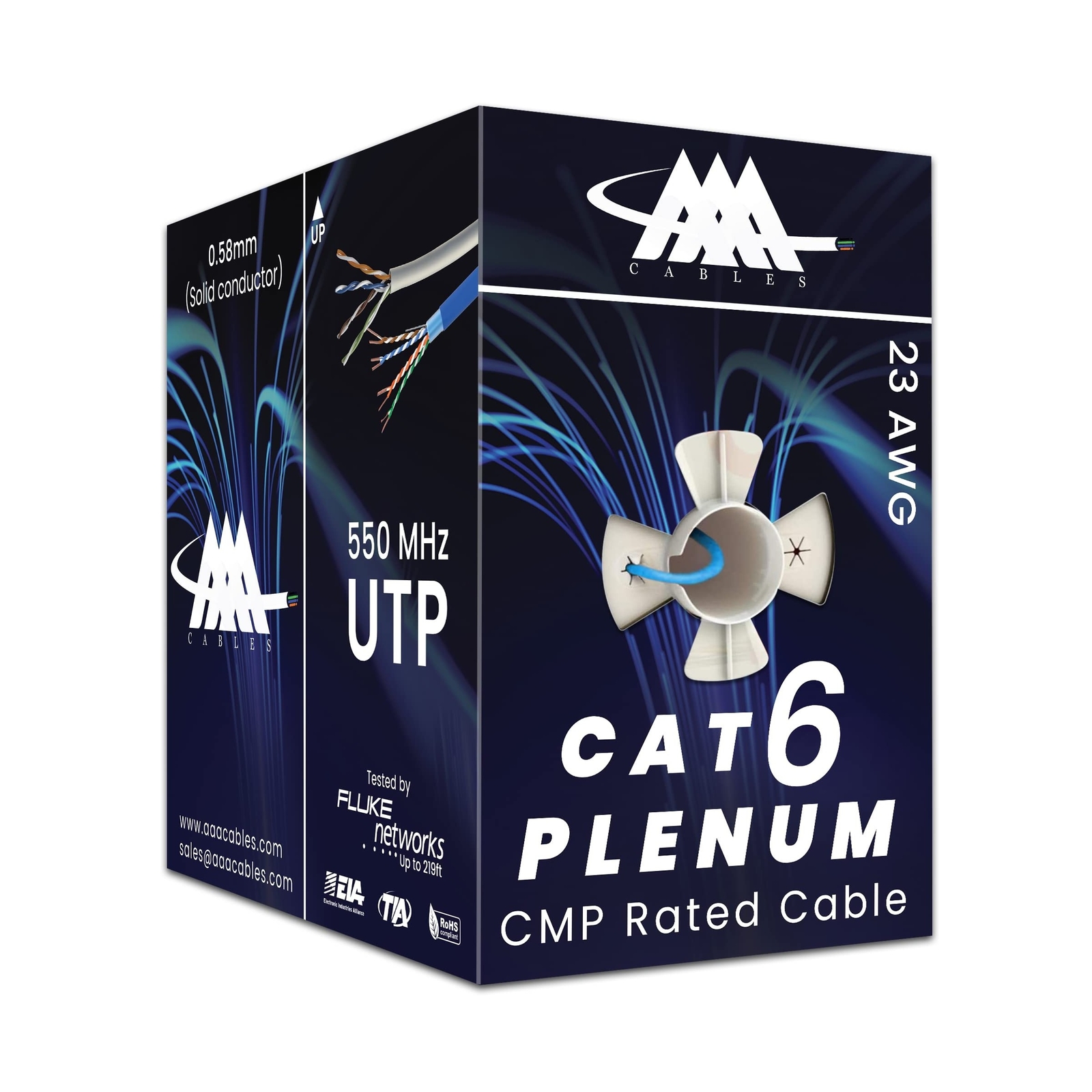 AAA CMP Cat6 Plenum Cable 1000ft | DSX-8000 Tested | 0.58MM Solid Conductor |…