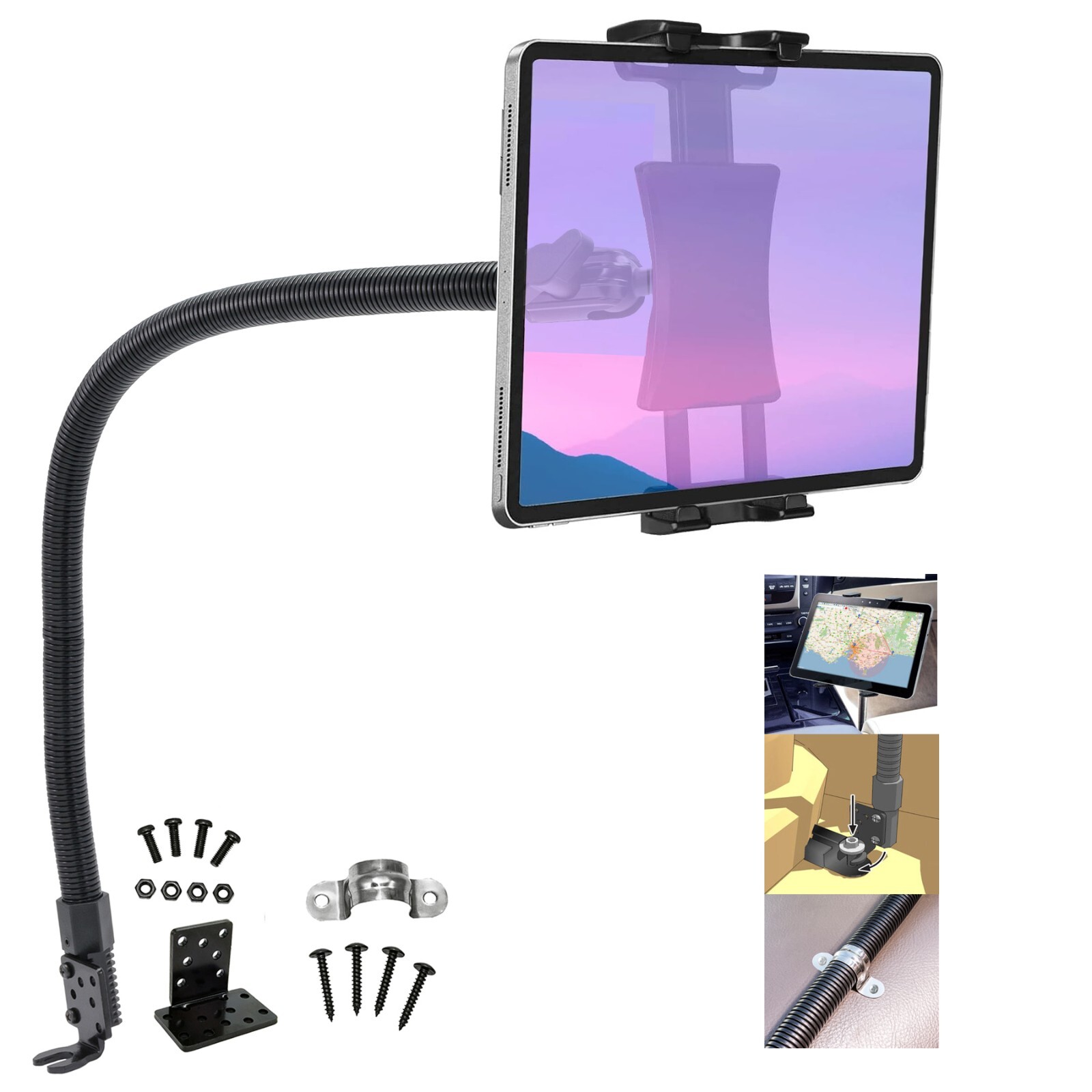 22″ Heavy Duty ELD Car Truck Fleet Truck Floor Seat mount for iPad Tablet iPhone