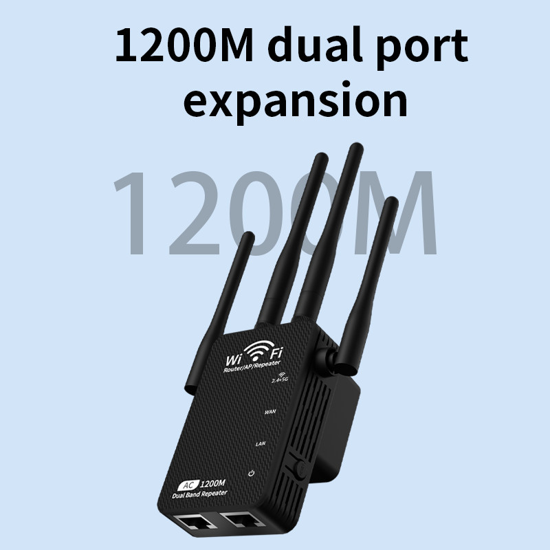 WiFi Extender Booster 1200Mbps, Dual Band 5GHz/ 2.4GHz with 3 Modes/4 Antennas