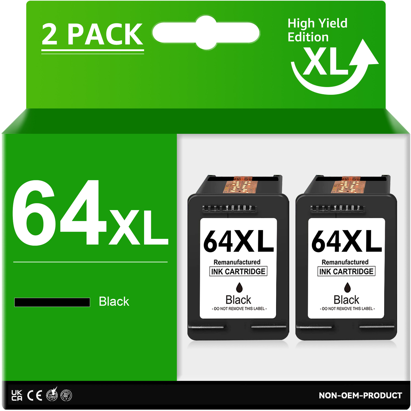 2PK 64XL Black Ink Cartridges for HP 64 Envy 7155 7158 7855 7858 6252 Printers