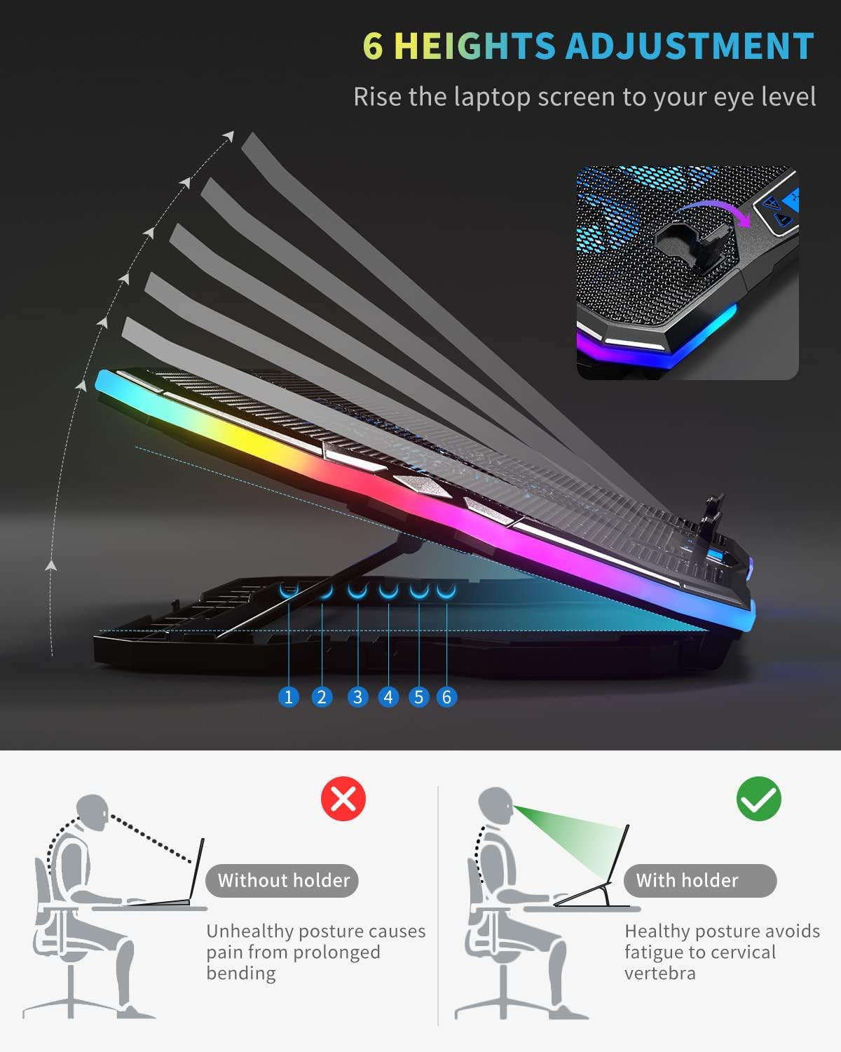 Upgrade Laptop Cooling Pad A13,RGB Lights Laptop Cooler 6 Fans