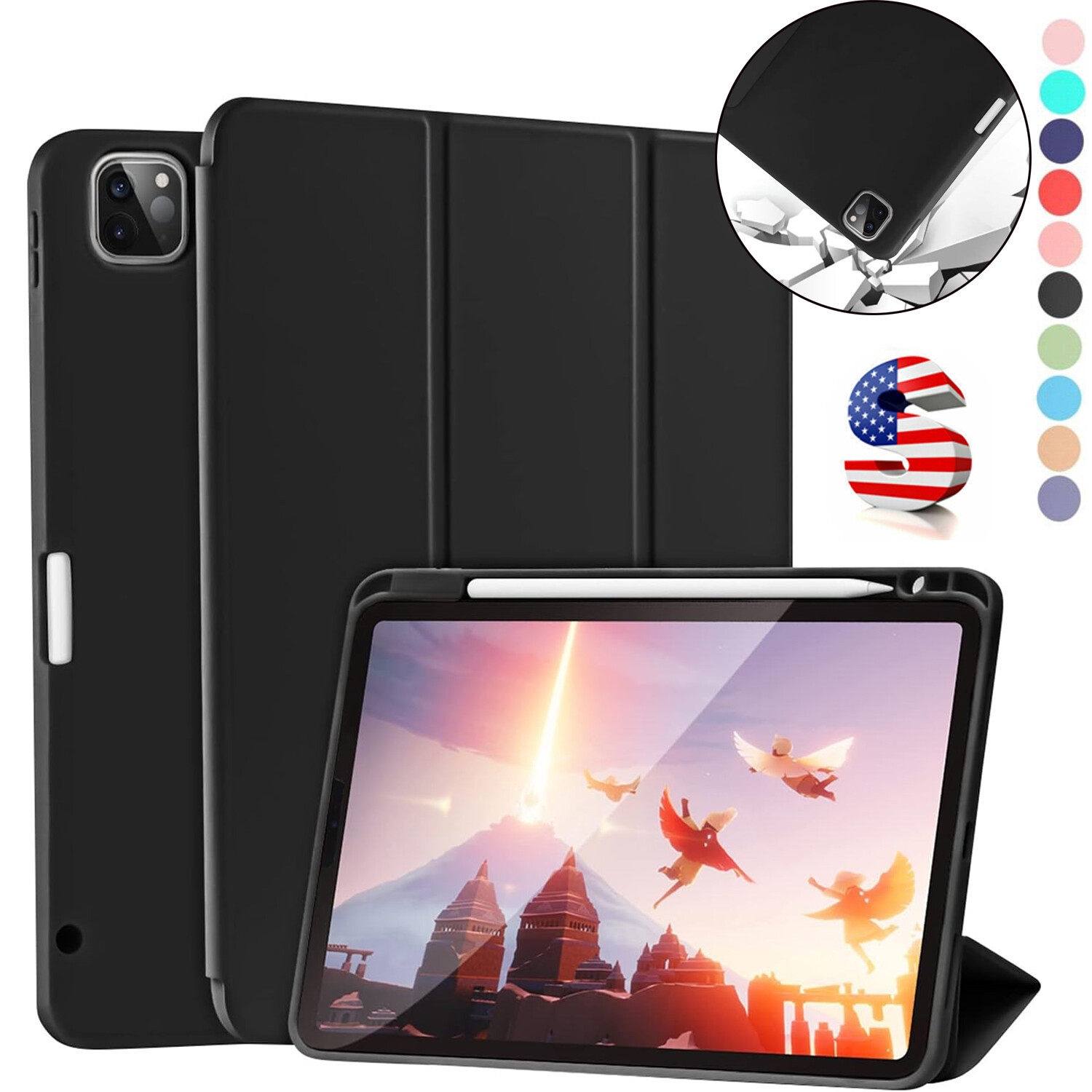 Flip Stand Case Cover For iPad Pro 12.9″ 3rd 4th 5th 6th Gen With Pencil Holder