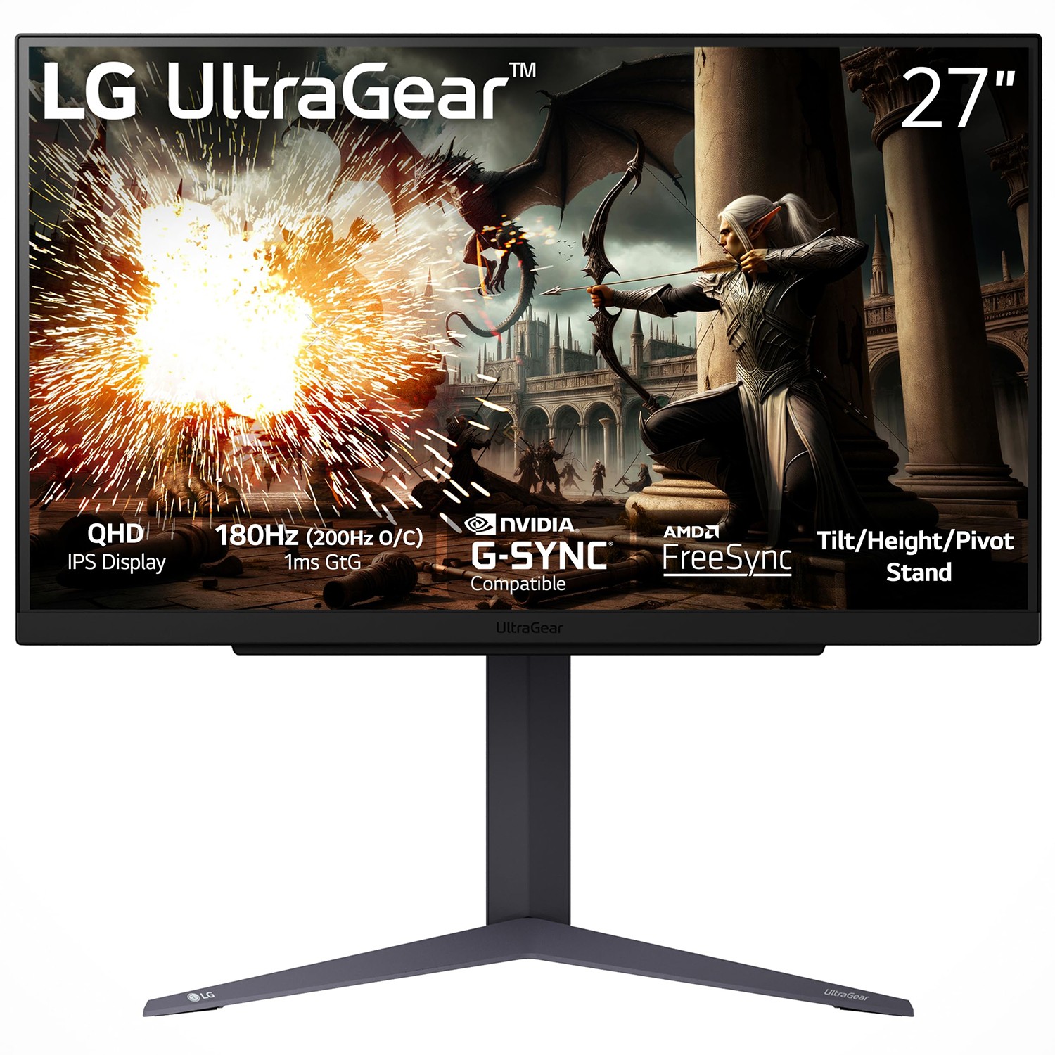 LG 27″ UltraGear QHD 1440P 180Hz 1ms G-Sync Compatible IPS Gaming Monitor