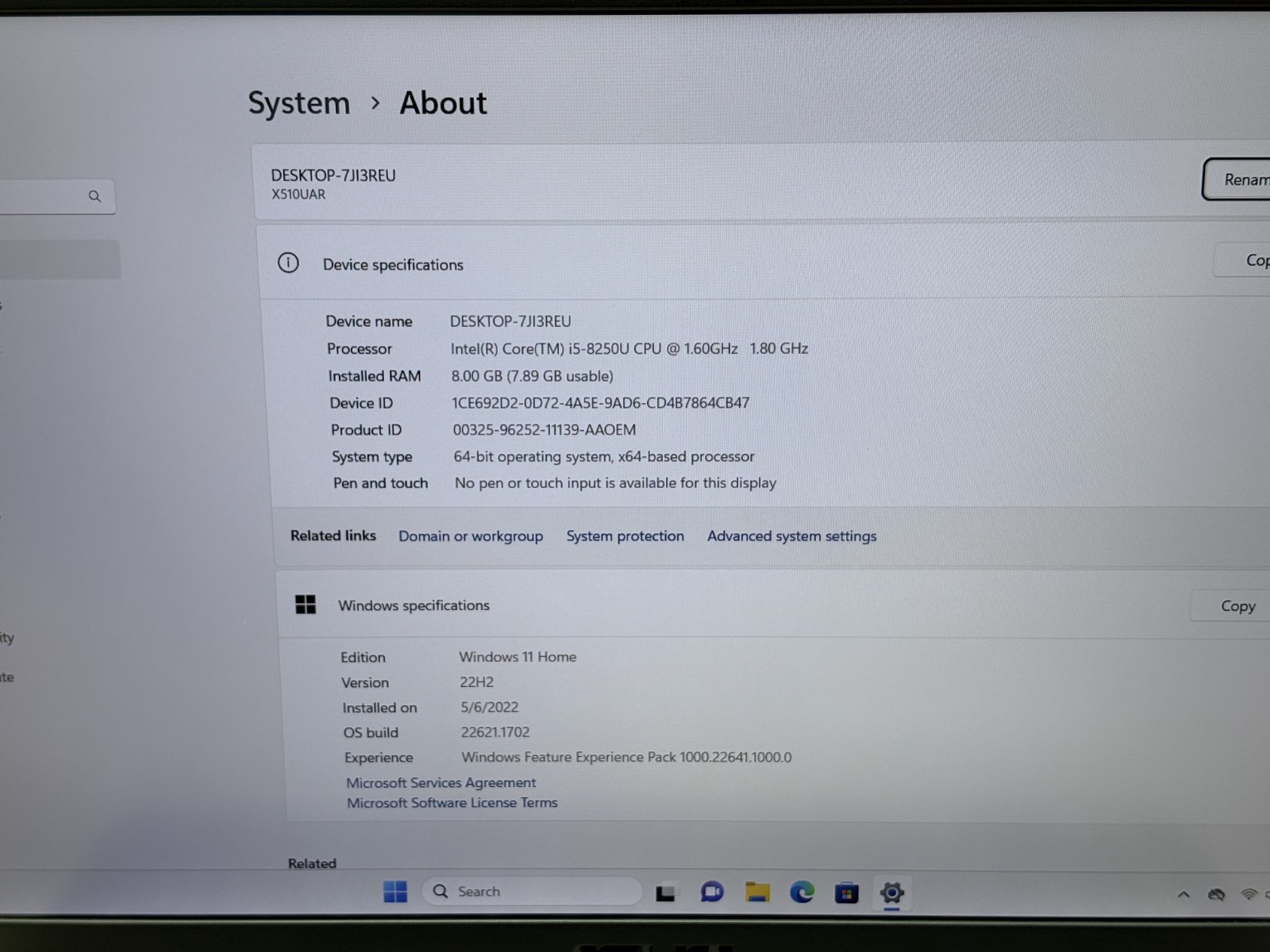 Asus VivoBook S Intel Core i5-8th Gen 1.60GHz 8GB RAM 1TB HDD Windows 11 Pro*