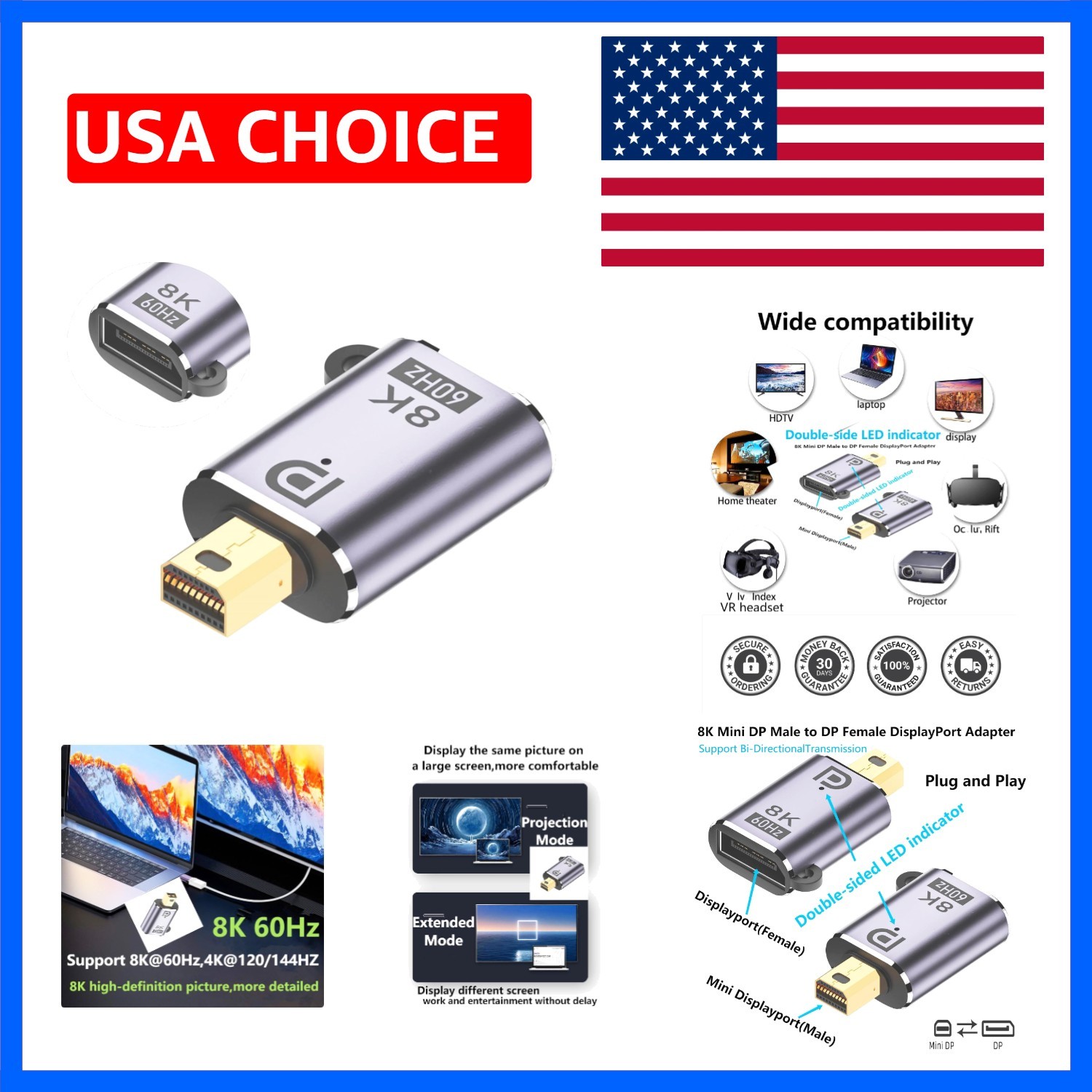 Mini DP to DP Adapter Mini DisplayPort 1.4 Adapter 8K@60Hzr | Mini DP Male to…