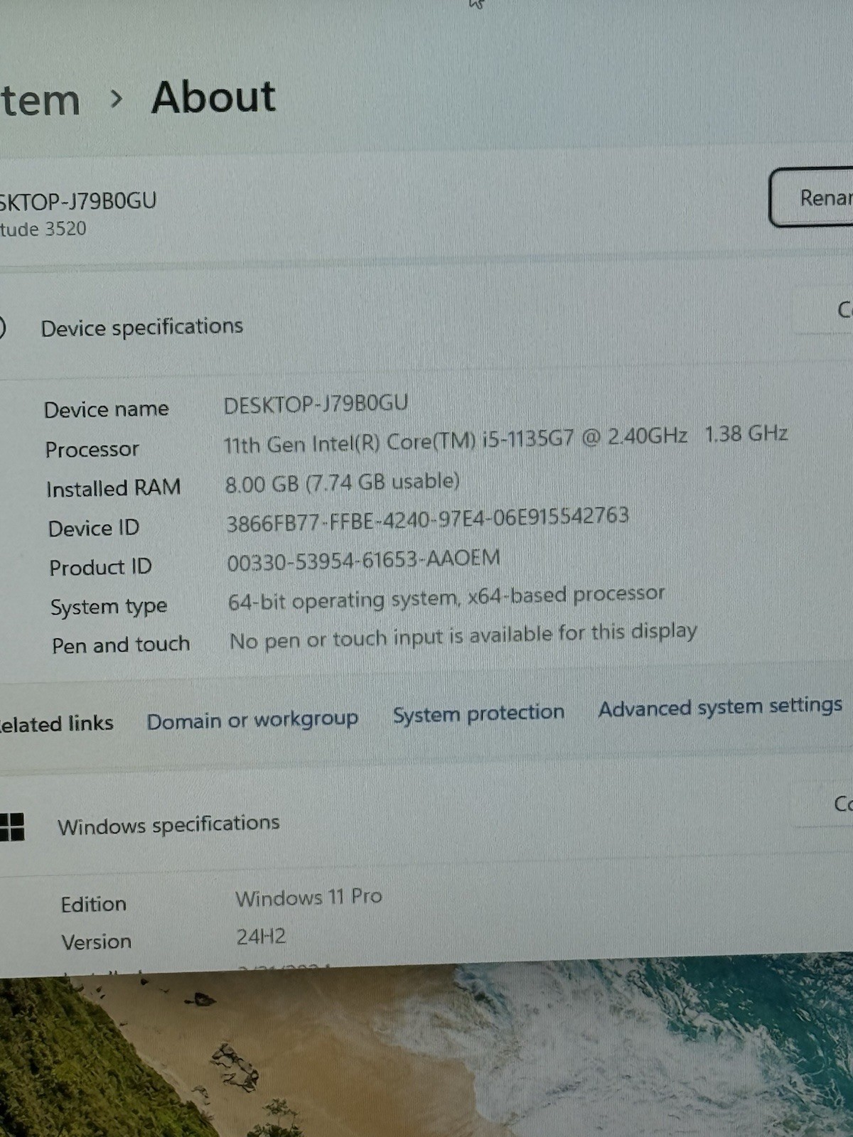 Dell Inspiron 3520 15.6 FHD i5-1135G7 2.40GHz 8GB RAM 256GB NVMe