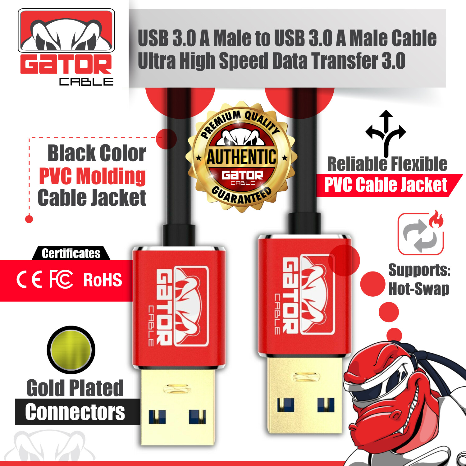 USB 3.0 A Male to A Male Cable Data Transfer Super Speed Power Charger Metal 6FT