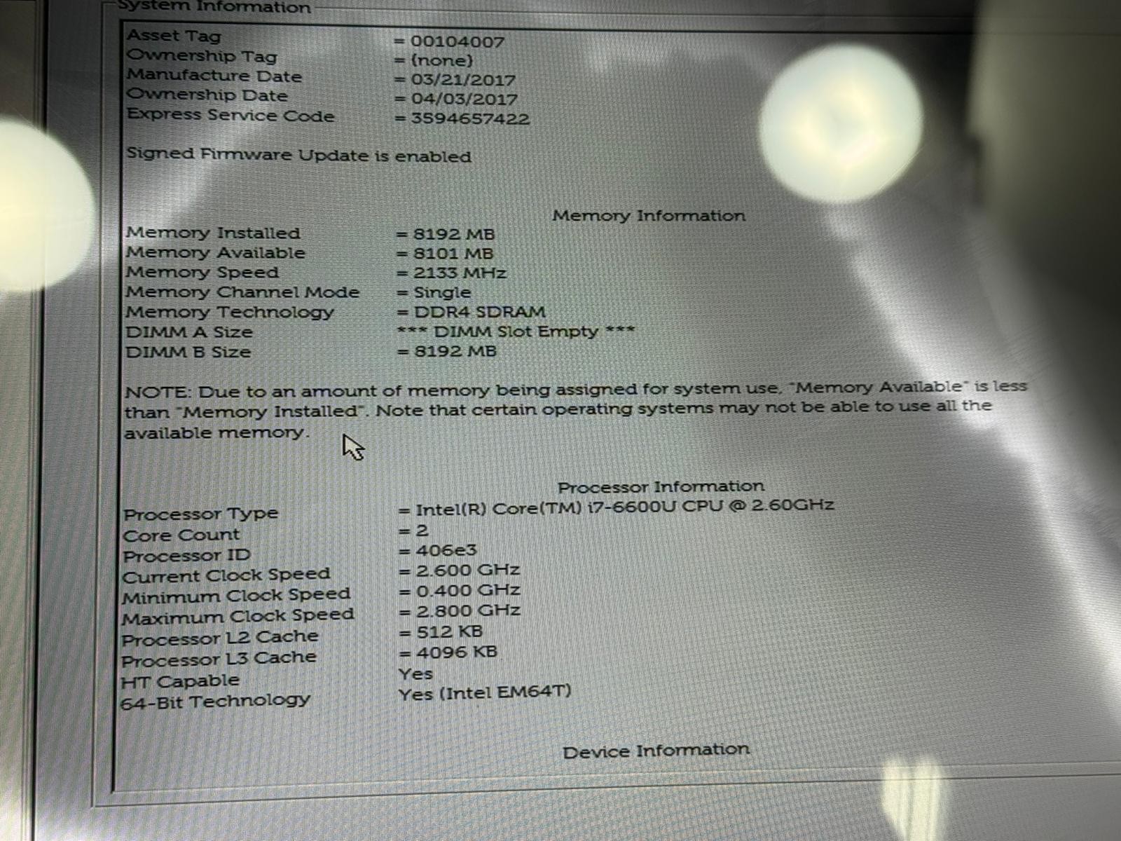 Dell Latitude E7270 Core i7-6600U 8GB RAM NO ( HDD,OS,Battery)