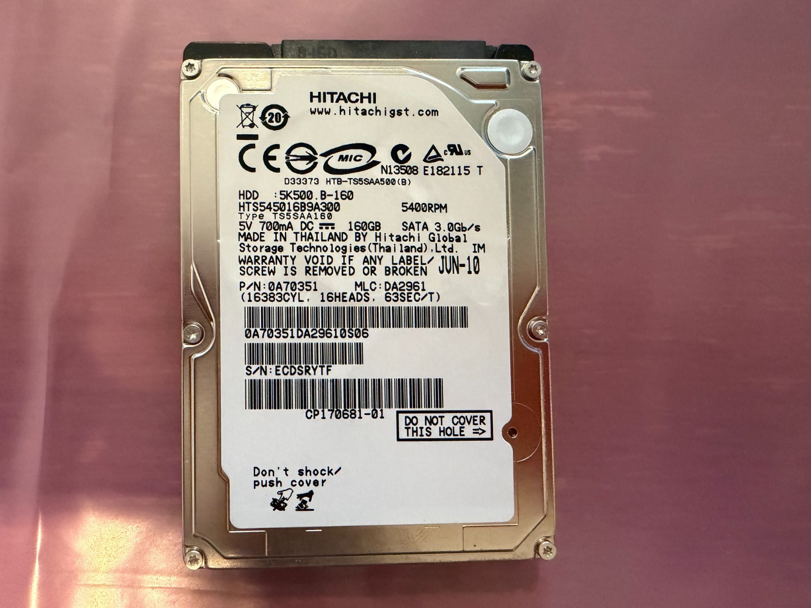 Hitachi Travelstar 5K500.B 160GB 2.5″ SATA HDD Tested **FREE SHIPPING
