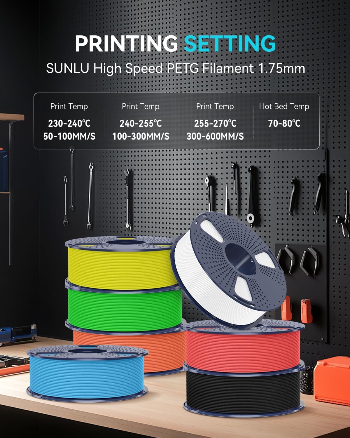 SUNLU 5KG/10KG Matte PETG 3D Printer Filament 1.75mm PETG High Speed 1KG/Roll