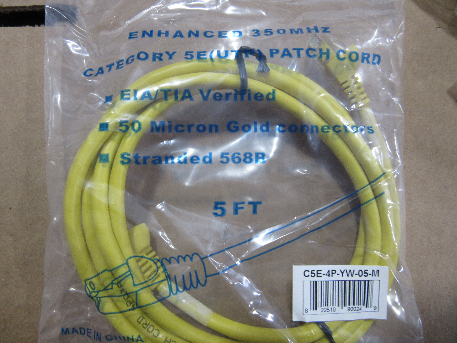 (5) C5E-4P-YW-05-M Category 5E(UTP) Patch Cords 50 Micron Gold Connector 568B