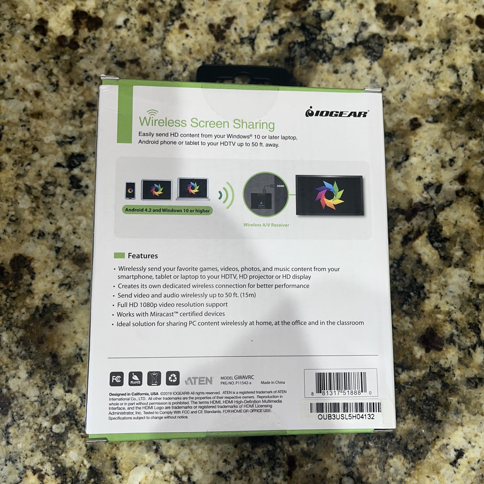 IOgear Wireless Screen Sharing Android/Tablet/Laptop/PC Windows + to HDTV NEW!