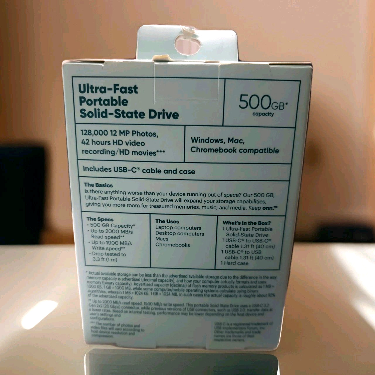 NEW onn Ultra-Fast Portable SSD 500 GB W/ Case – SEALED – FREE SHIPPING