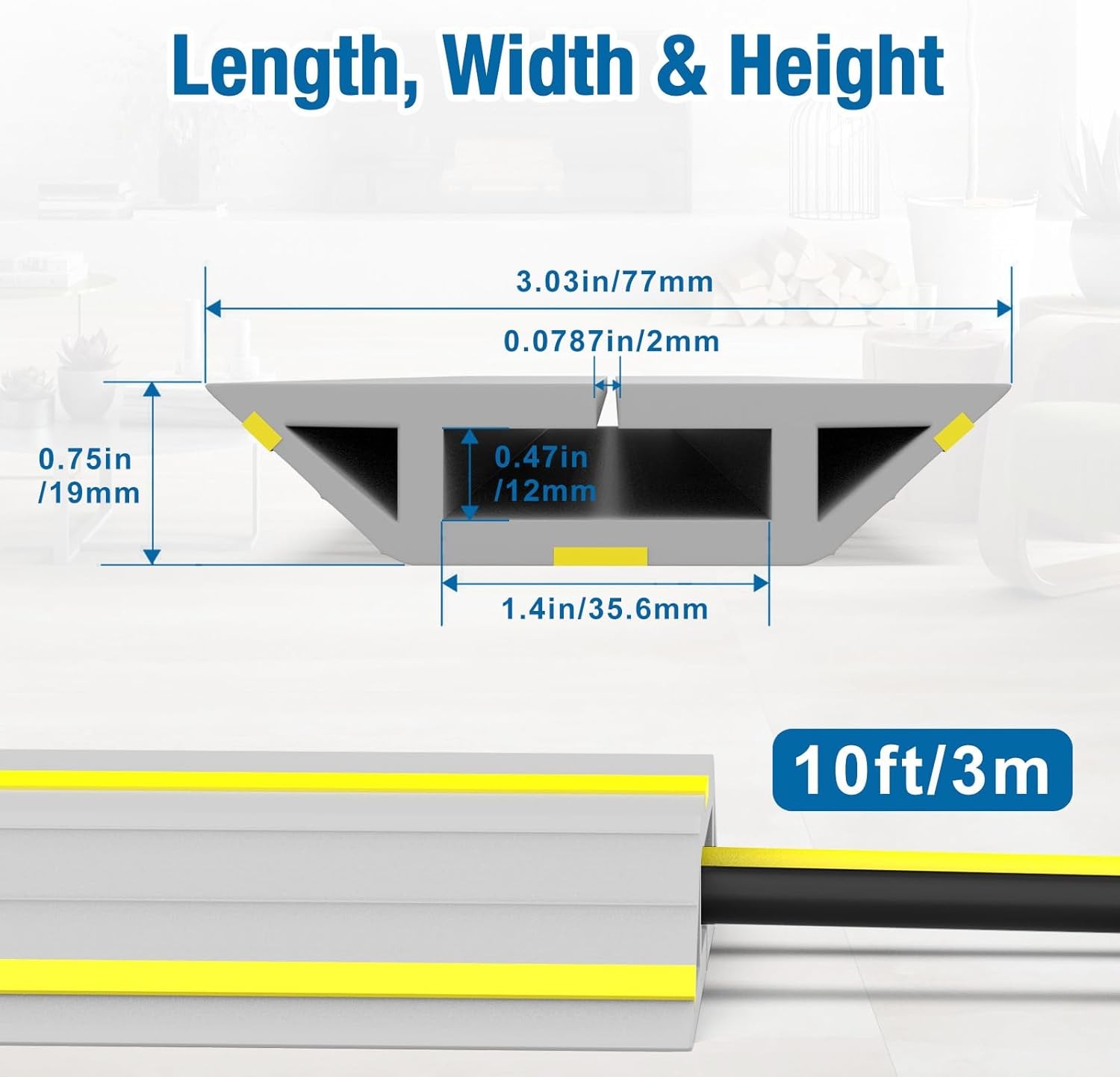 20Ft Floor Cable Cover Protector/PVC Duct/Easy to Unroll/Prevent Cable Trips