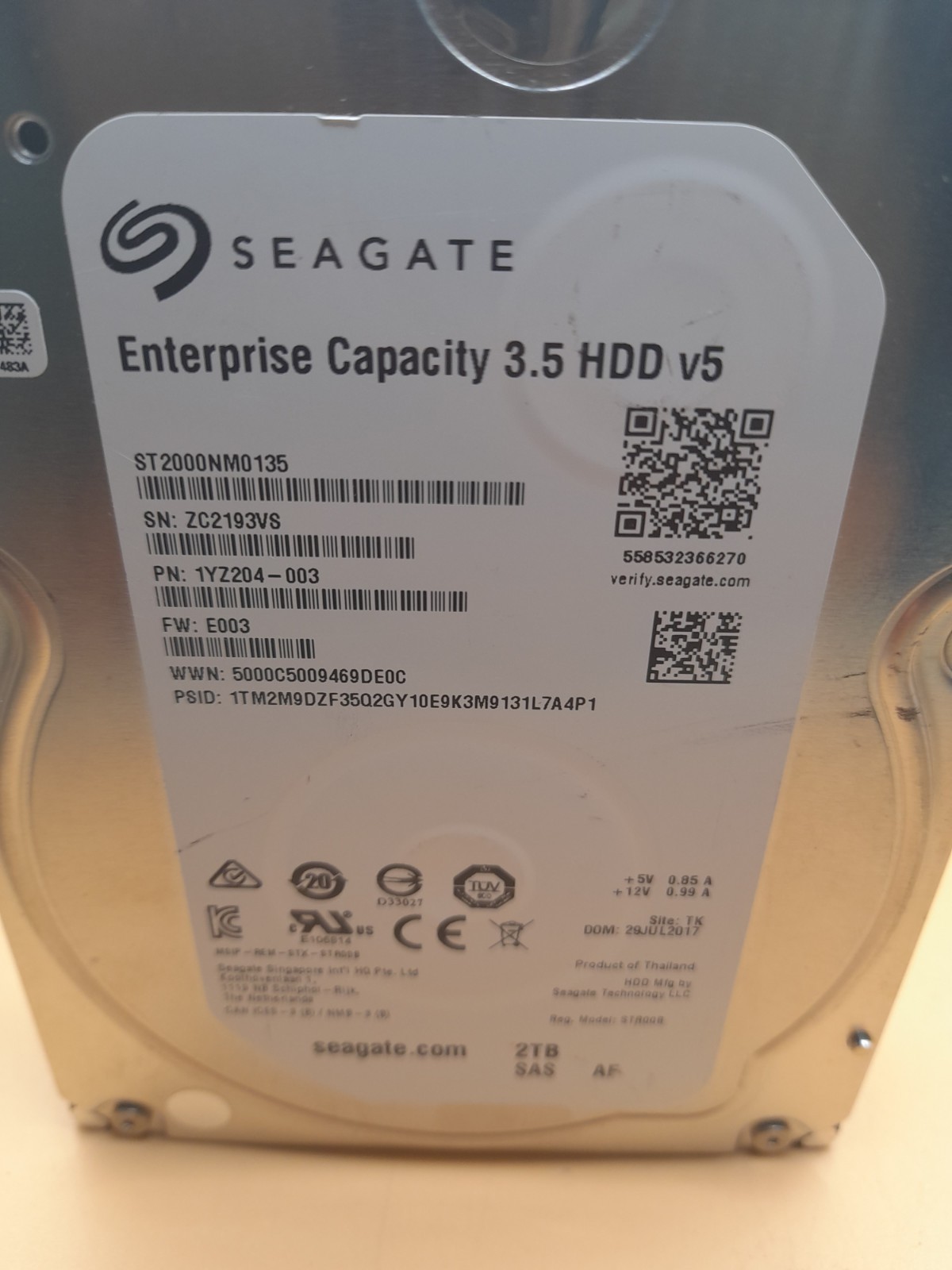 ST2000NM0135 FOR SEAGATE 2TB 7.2K SAS 3.5″ 12Gb/s HDD 128MB ENTERPRISE CAPACITY