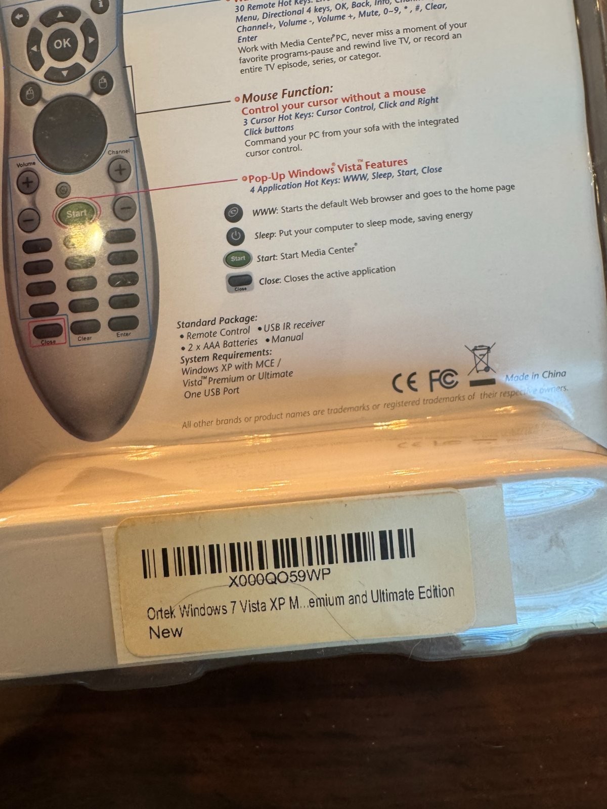 Vista MCE Programmable Windows Media Center PC Remote Control New Factory Sealed