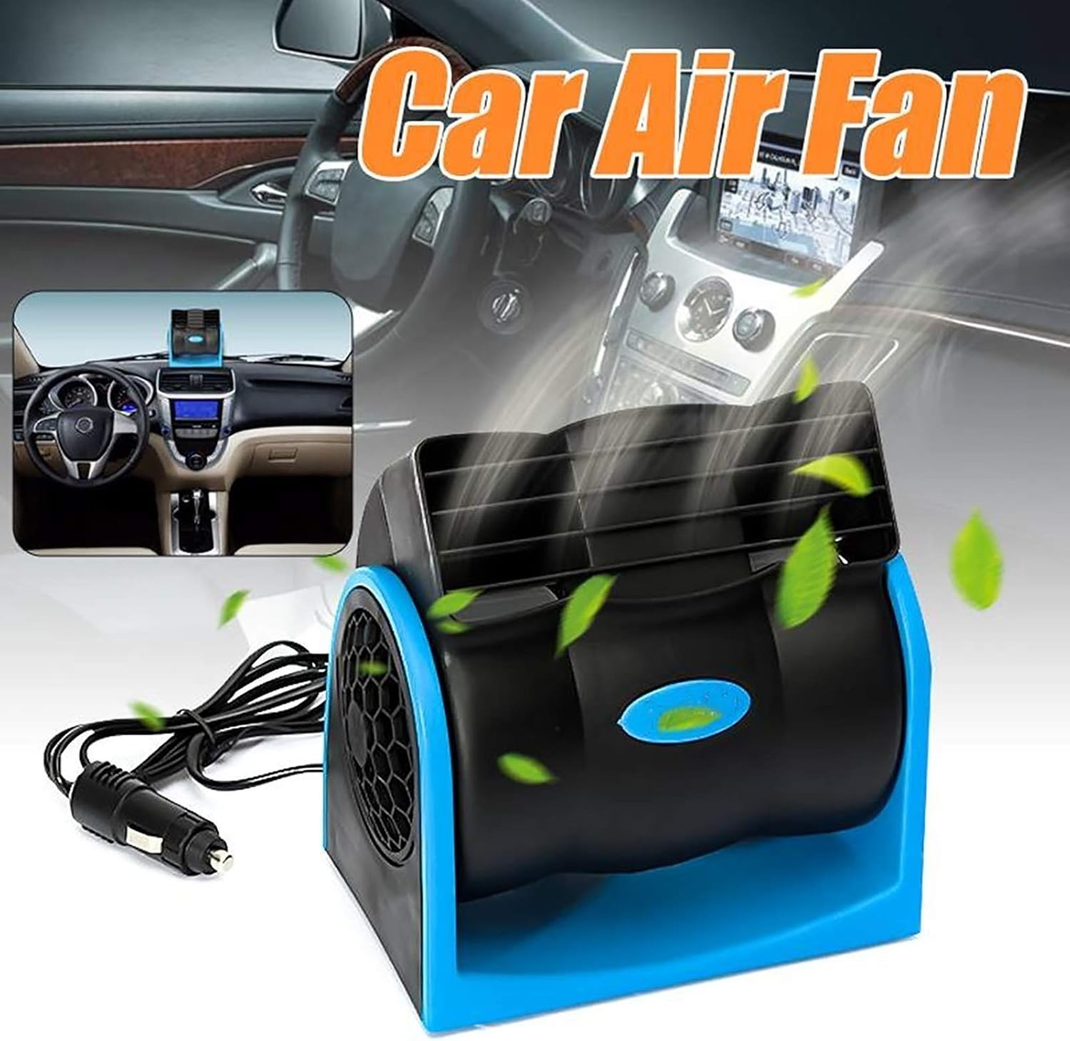 12V Car Fan Silent Mini Fan w/ Adjustable Speed Universal Cigarette Lighte Plug