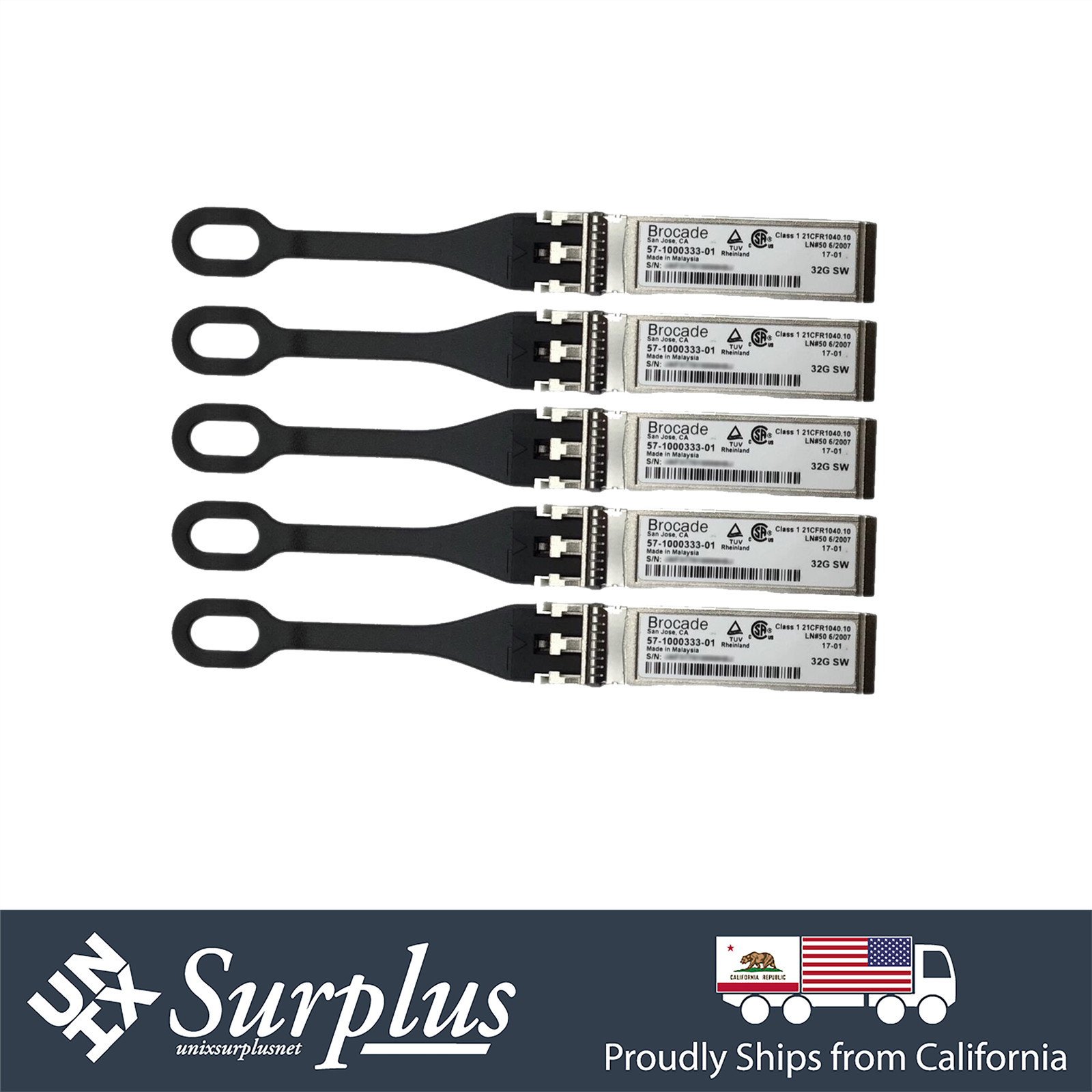 LOT of 5 Brocade 32GB FC SFP+ SW 850nm 100m Multi-Mode Optic Transceiver