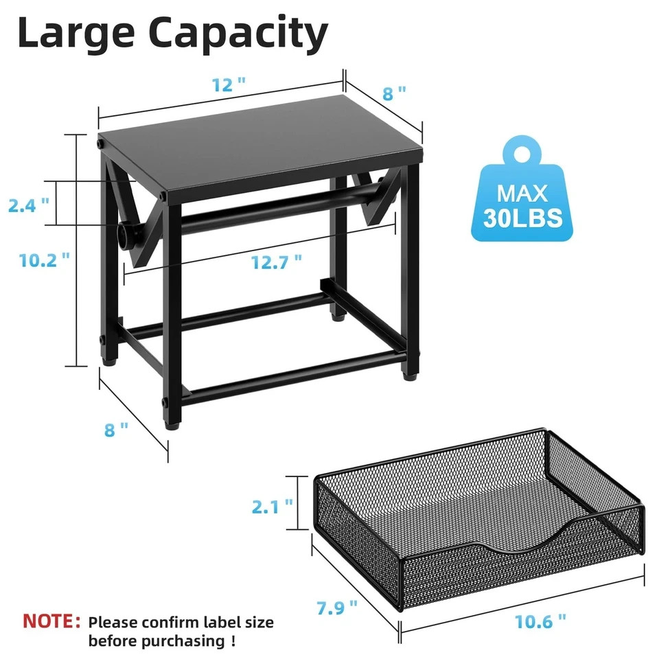 Label Holder for Rolls and Fanfold Labels, Metal Thermal Label Printer Black