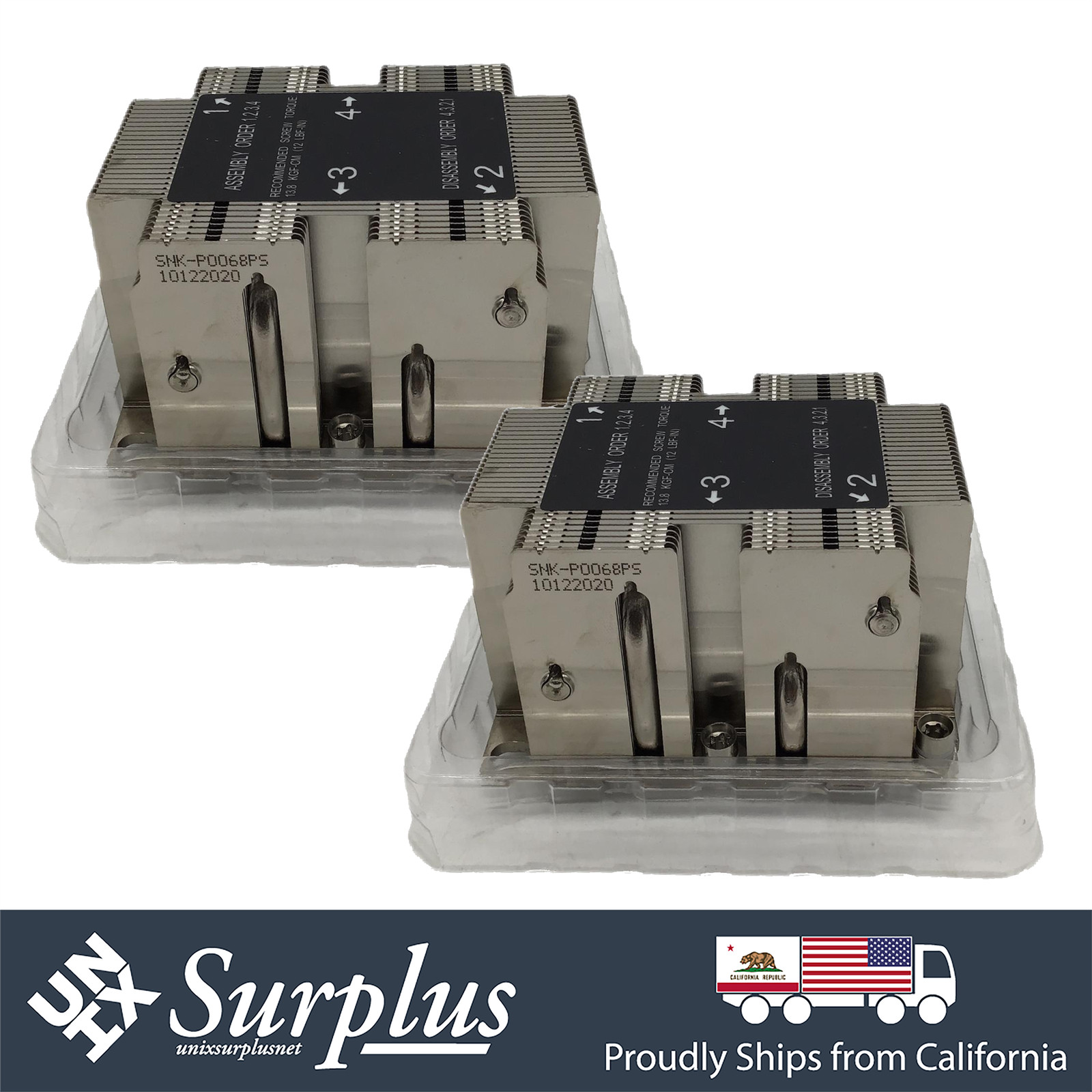 LOT of 2 Supermicro 2U Passive Aluminum CPU Heat Sink Socket LGA3647-0 No Fan