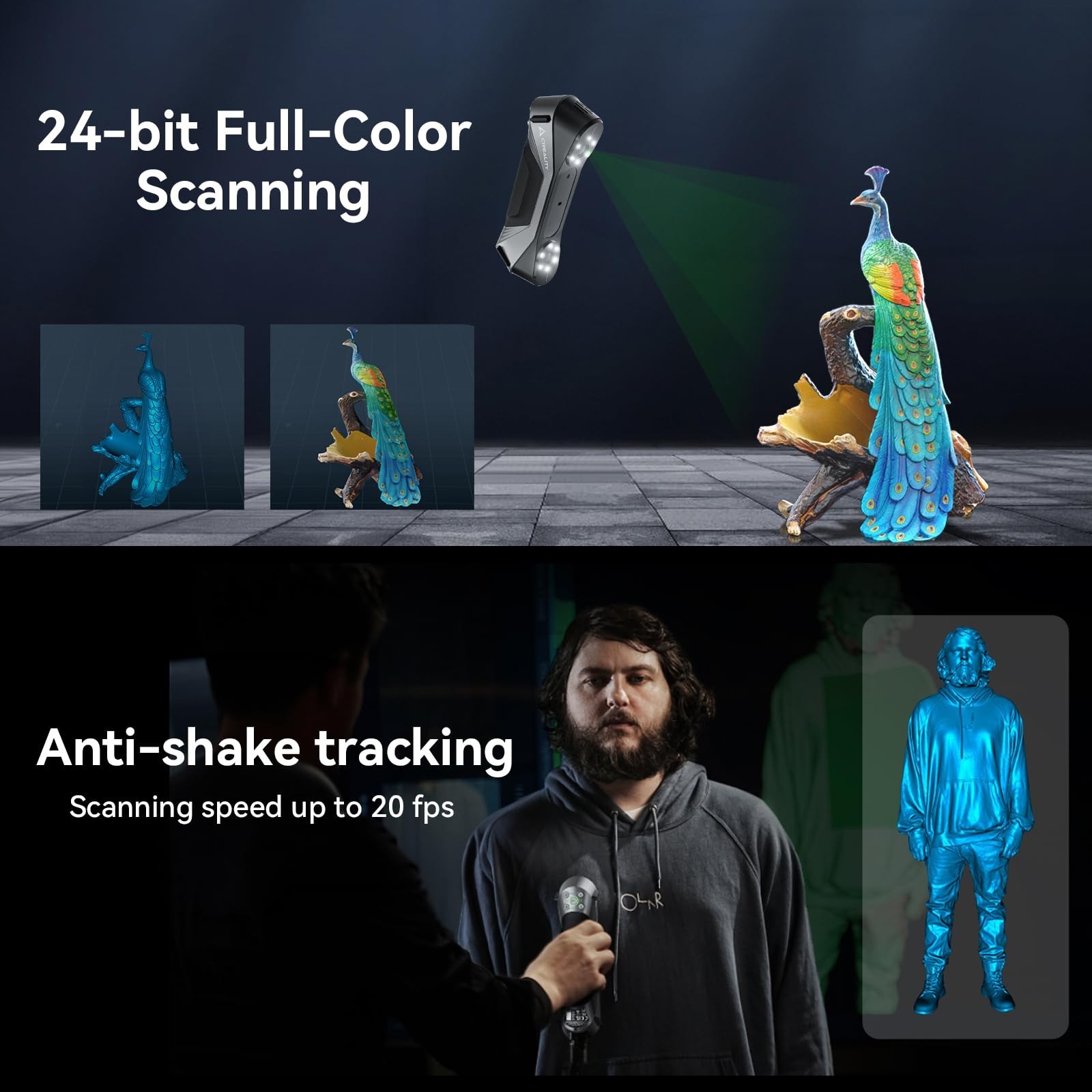 Creality Raptor 3D Scanner for 3D Printing, Multiple-line Blue Laser & NIR Ha…