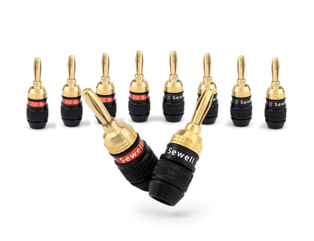 Deadbolt Banana Plugs 5-Pairs by Sewell, Gold Plated Speaker 5 Pairs, Black