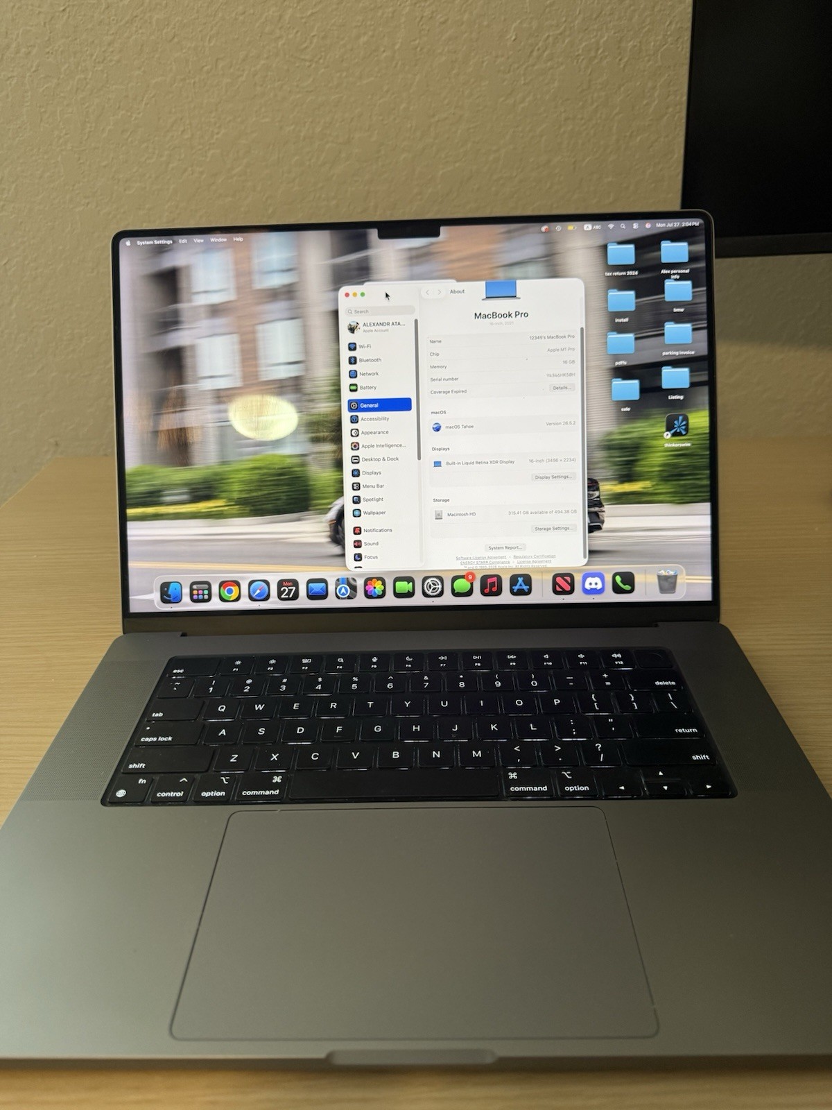 Apple MacBook Pro 16″ (2021) M1 Pro 16GB RAM 512GB SSD Gray macOS Tahoe