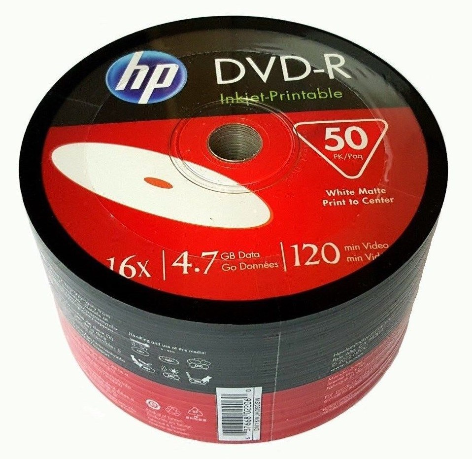 600 HP Blank 16x DVD-R DVD White Inkjet Hub Printable 4.7GB Media Disc