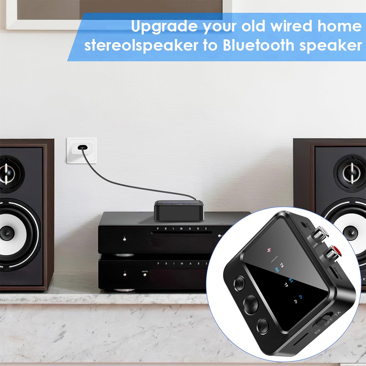 Bluetooth 5.4 Stereo Audio Receiver Transmitter AUX USB HD Music to RCA Adapter