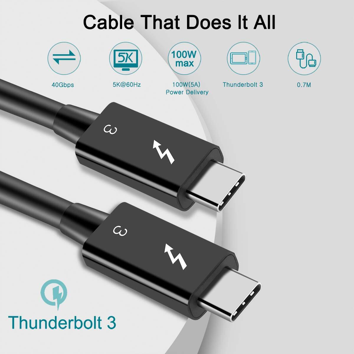 Lenovo Thunderbolt 3 Cable 0.7M 40Gbps 100W 5K 4K Display USB-C Gen 2 Video Cord