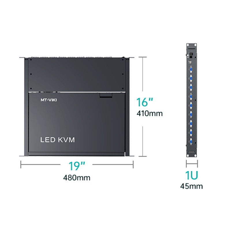 MT-VIKI 15.6″ LCD KVM Switch Console 8 port VGA, 1U Rackmount 23.6-31.5′ Deepth