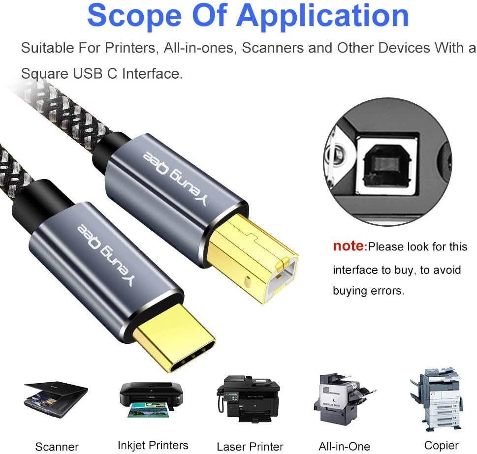 USB C Printer Cable 20 Ft, USB Type C to USB 2.0 Type B Printer Scanner Cable Co