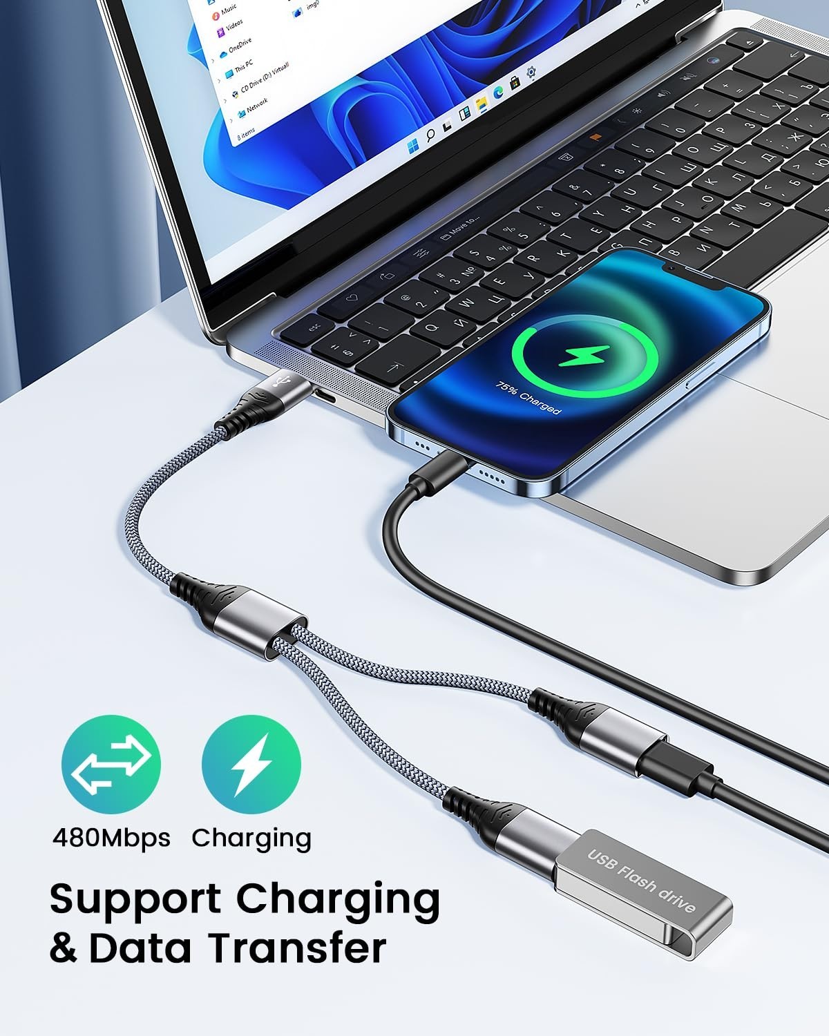 Plug and Play USB 2.0 Y Splitter for Dual Charging – Ideal for Home or Travel