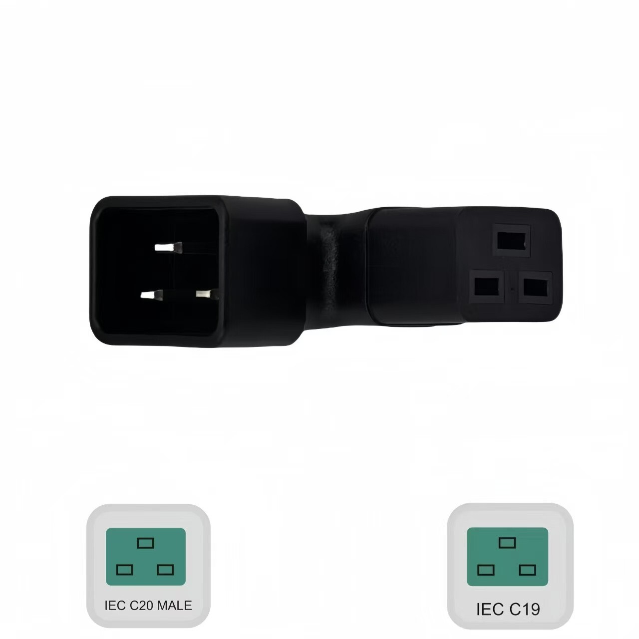 IEC 60320 C20 male to C19 female horizontal right angled AC power adapter