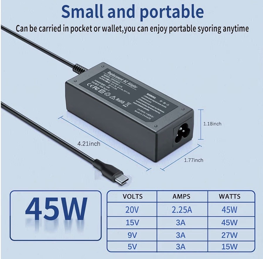 45 Watt USB C Chromebook Charger