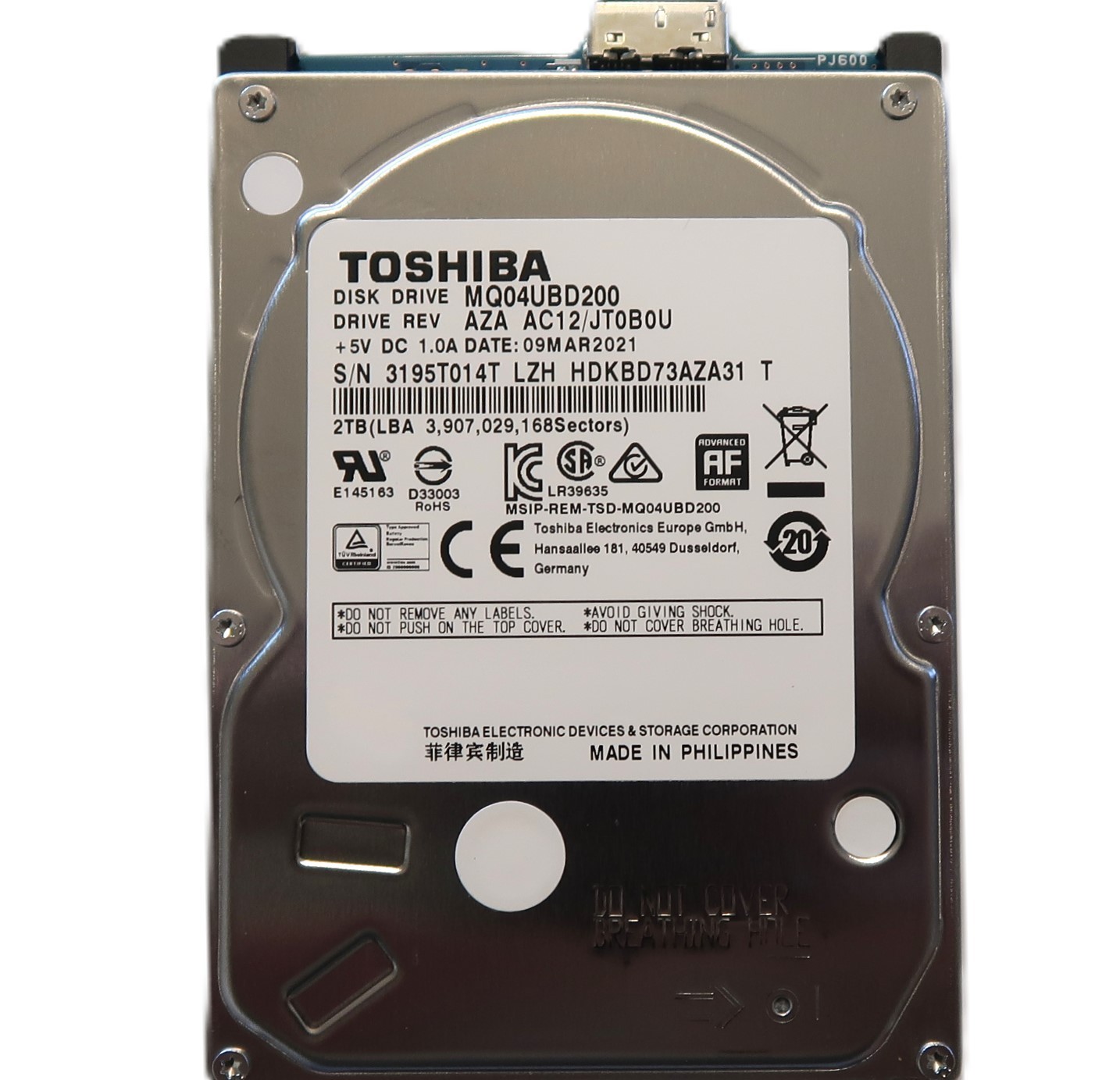 Toshiba MQ04UBD200 HDKBD73AZA31 T AZA AC12/JT0B0U Philippines 2TB USB MAR/2021
