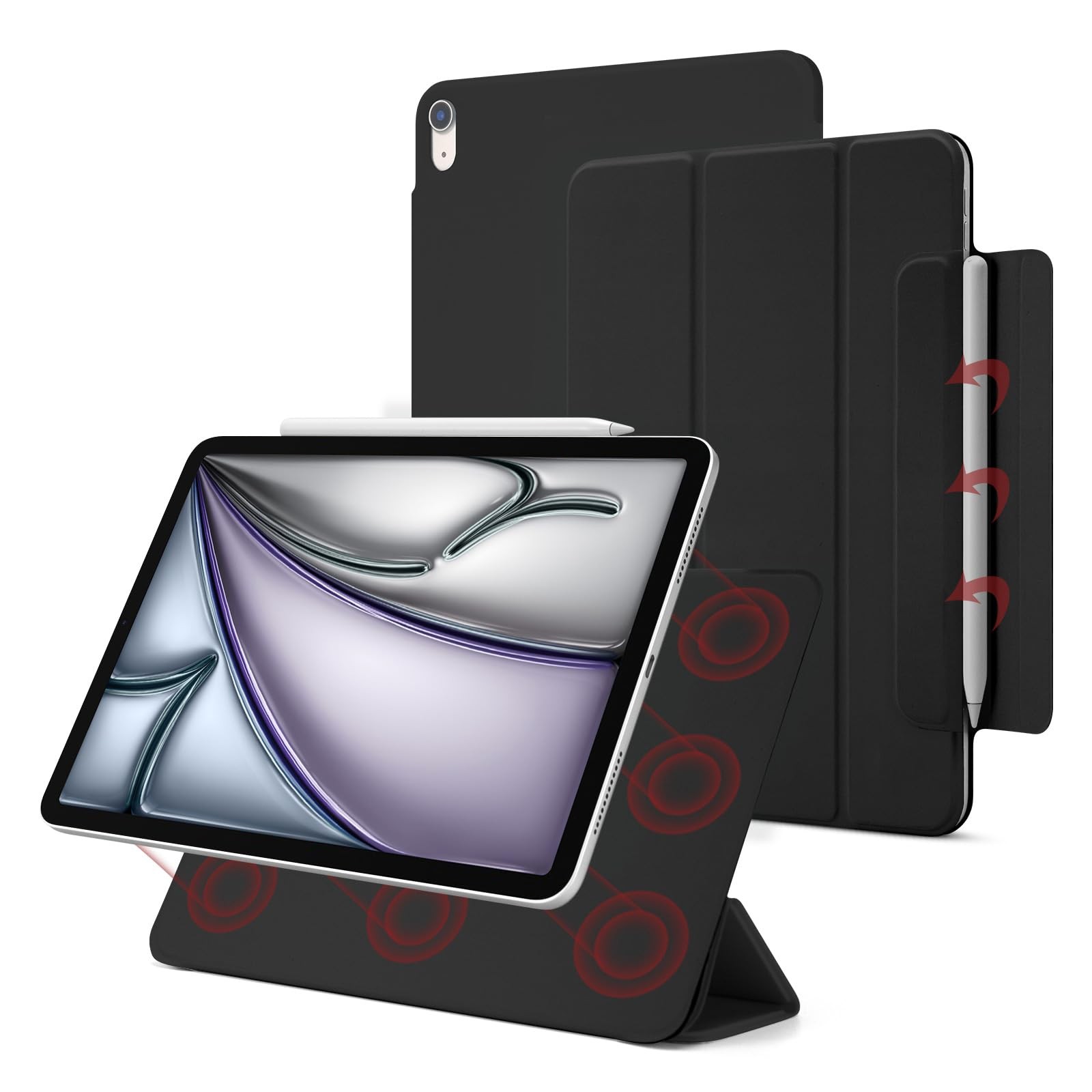 Dwopar Magnetic Case for iPad 10.9 Inch, Support Apple Pencil Pro(Black)