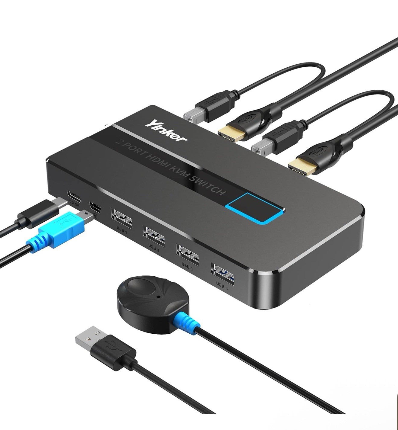 Kvm Switch Hdmi 2 Port 4k60hz, Yinker Hdmi Kvm Switch for 2 Computers 1 Monitor