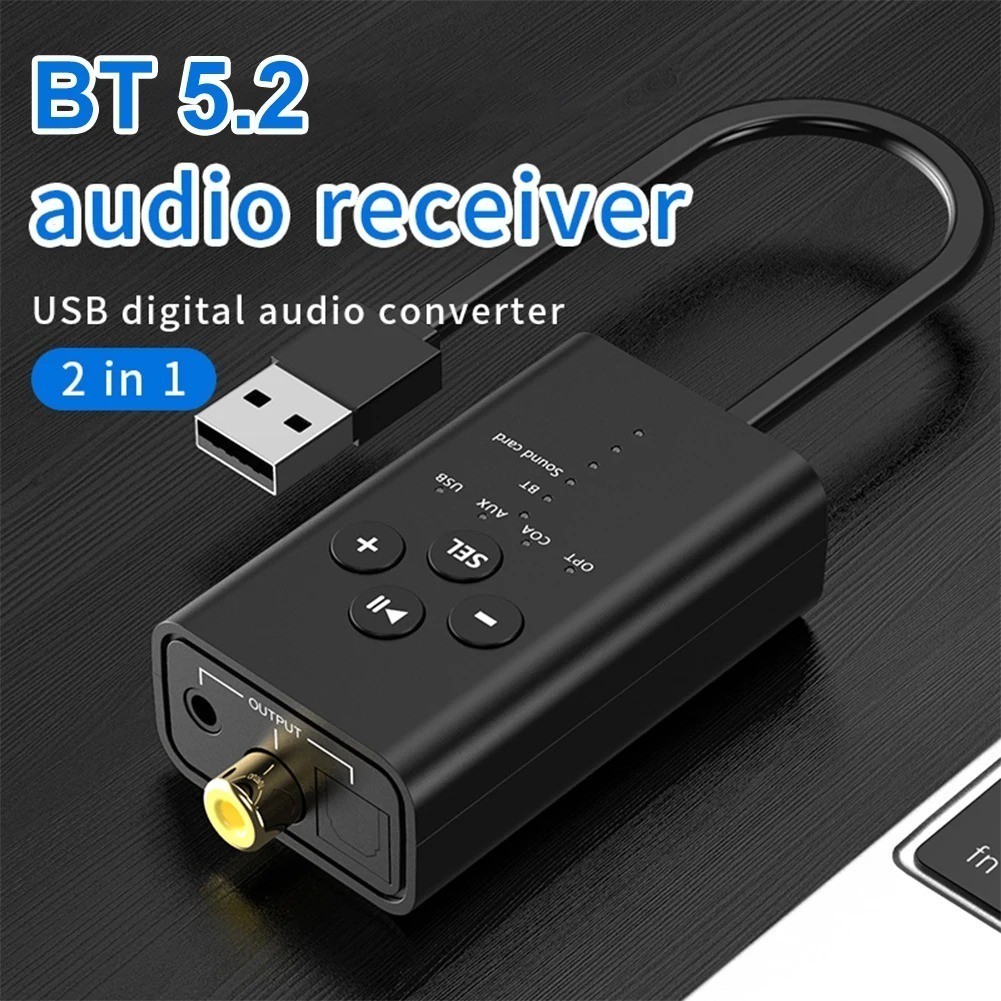 2-in-1 Bluetooth 5.2 Receiver Fiber Optic/Coaxial/Audio Adapter USB 3.5mm Aux